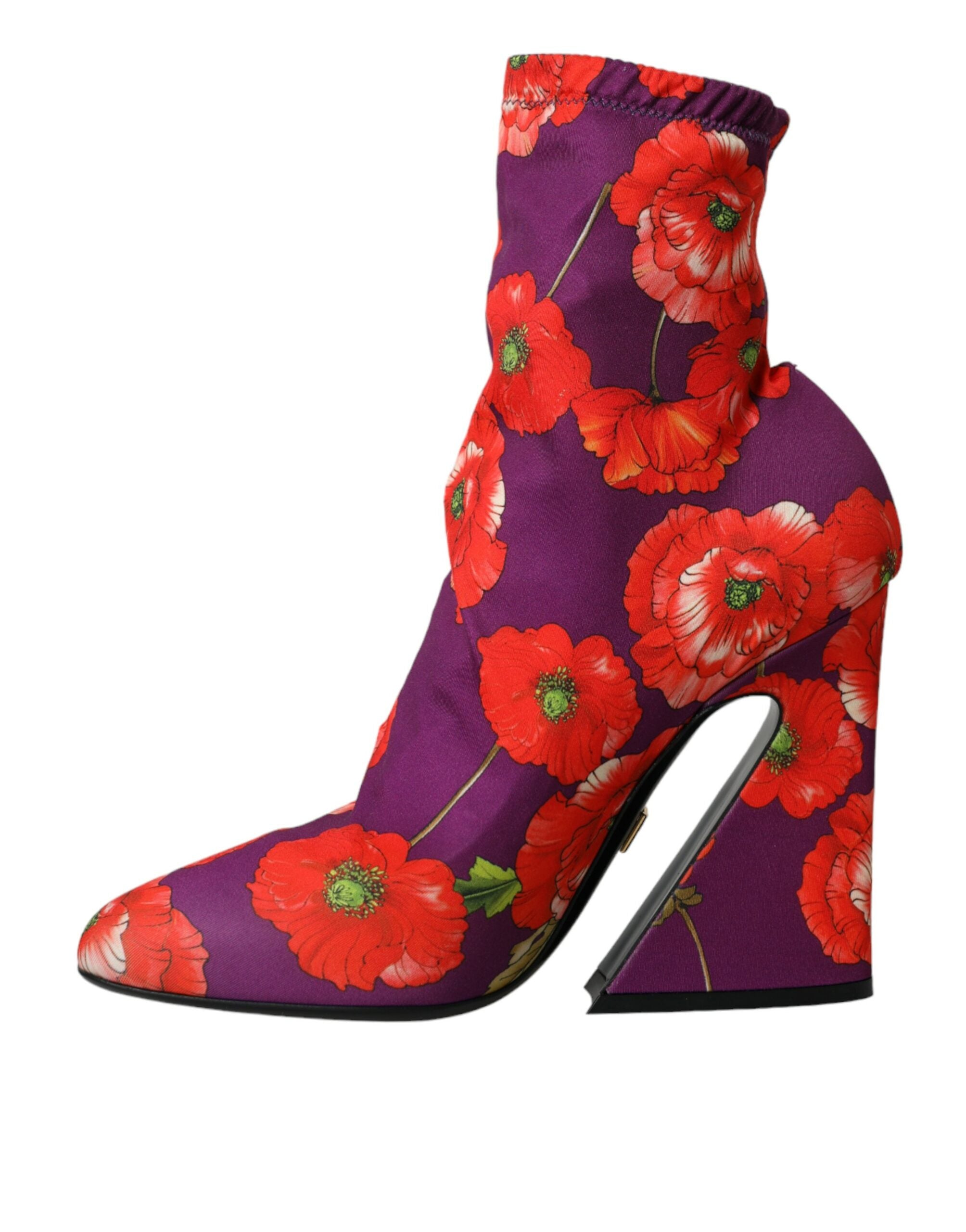 Dolce & Gabbana Lila Floral Jersey Stretch Boots Shoes-5