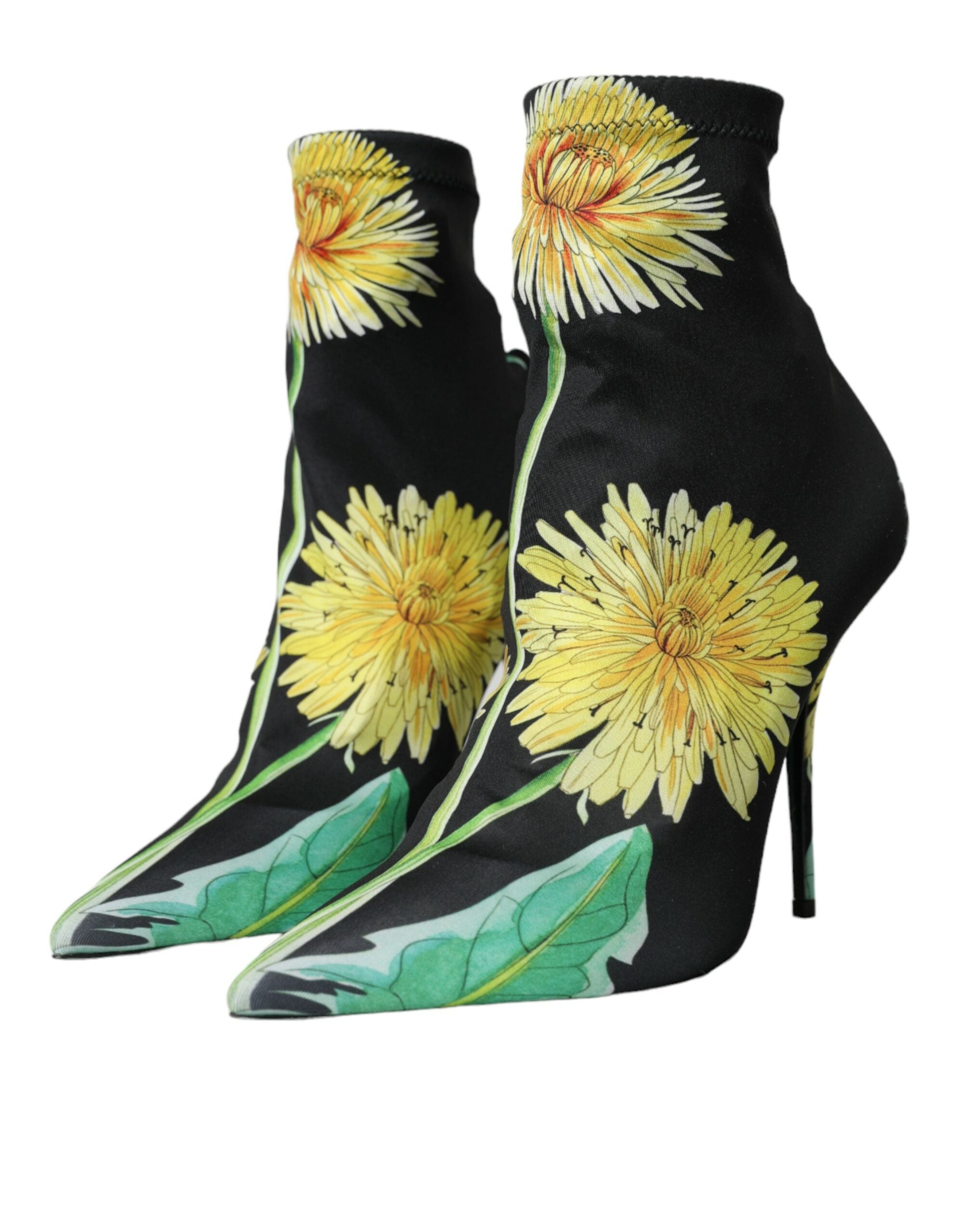 Dolce & Gabbana Schwarze geblümte Jersey Stretch-Stiefel Schuhe-3