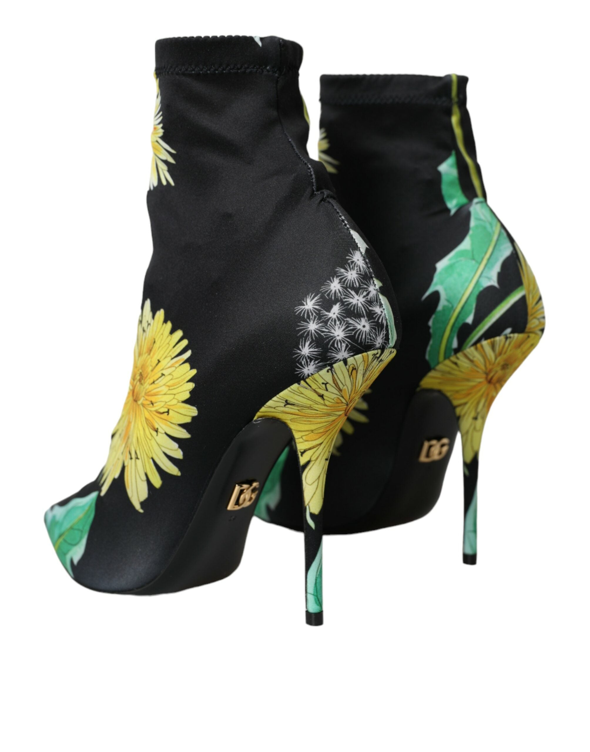 Dolce & Gabbana Schwarze geblümte Jersey Stretch-Stiefel Schuhe-4