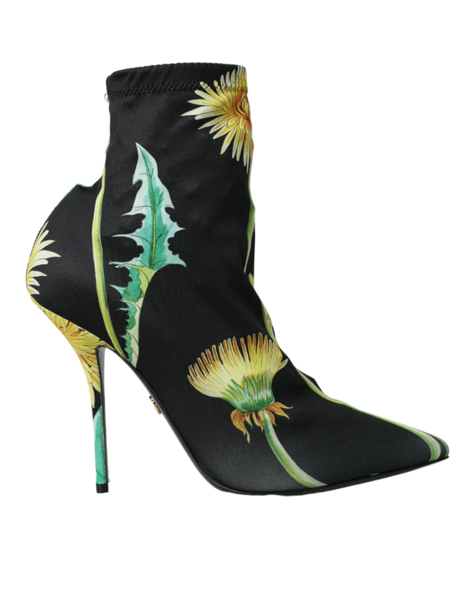 Dolce & Gabbana Schwarze geblümte Jersey Stretch-Stiefel Schuhe-1
