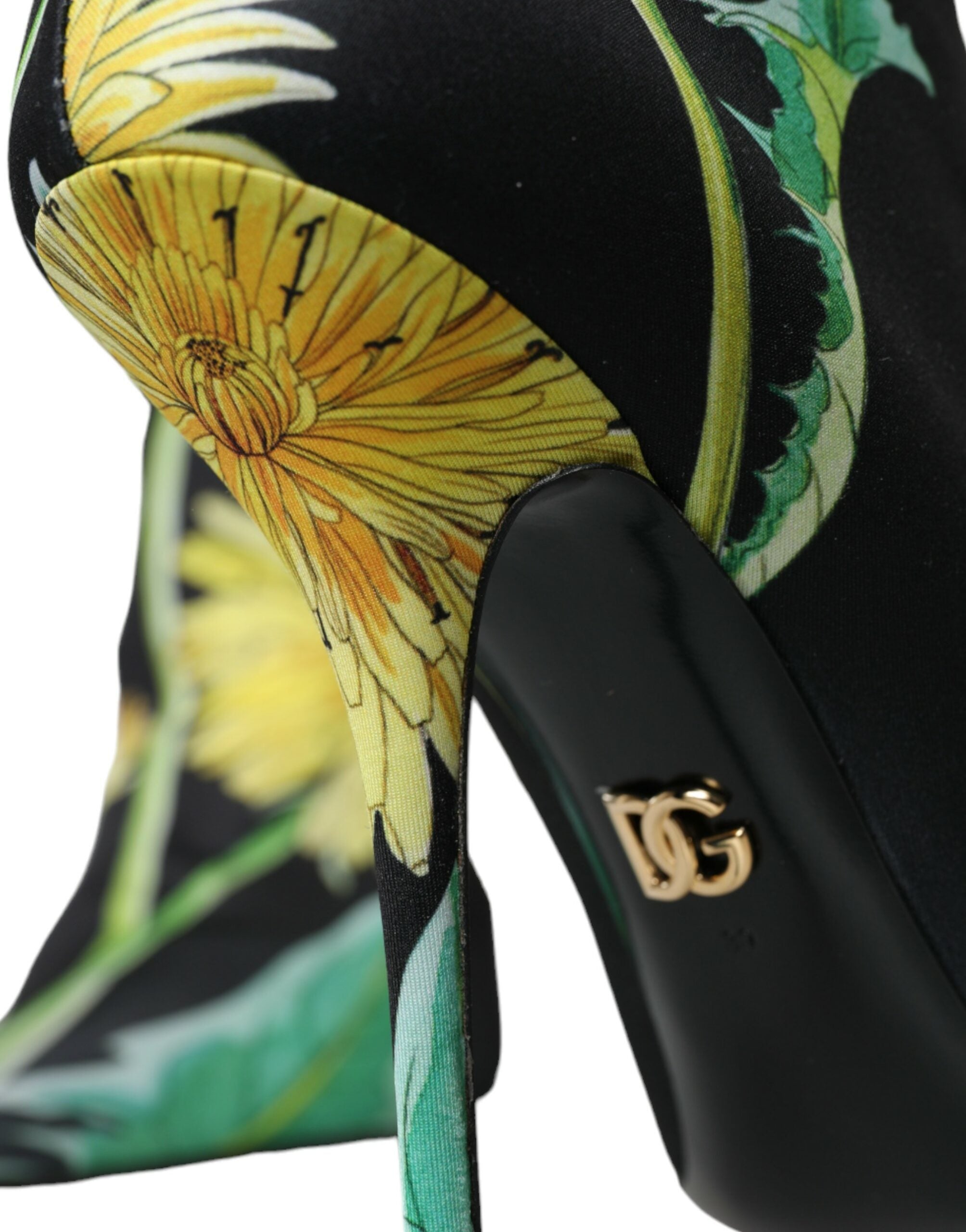 Dolce & Gabbana Schwarze geblümte Jersey Stretch-Stiefel Schuhe-7