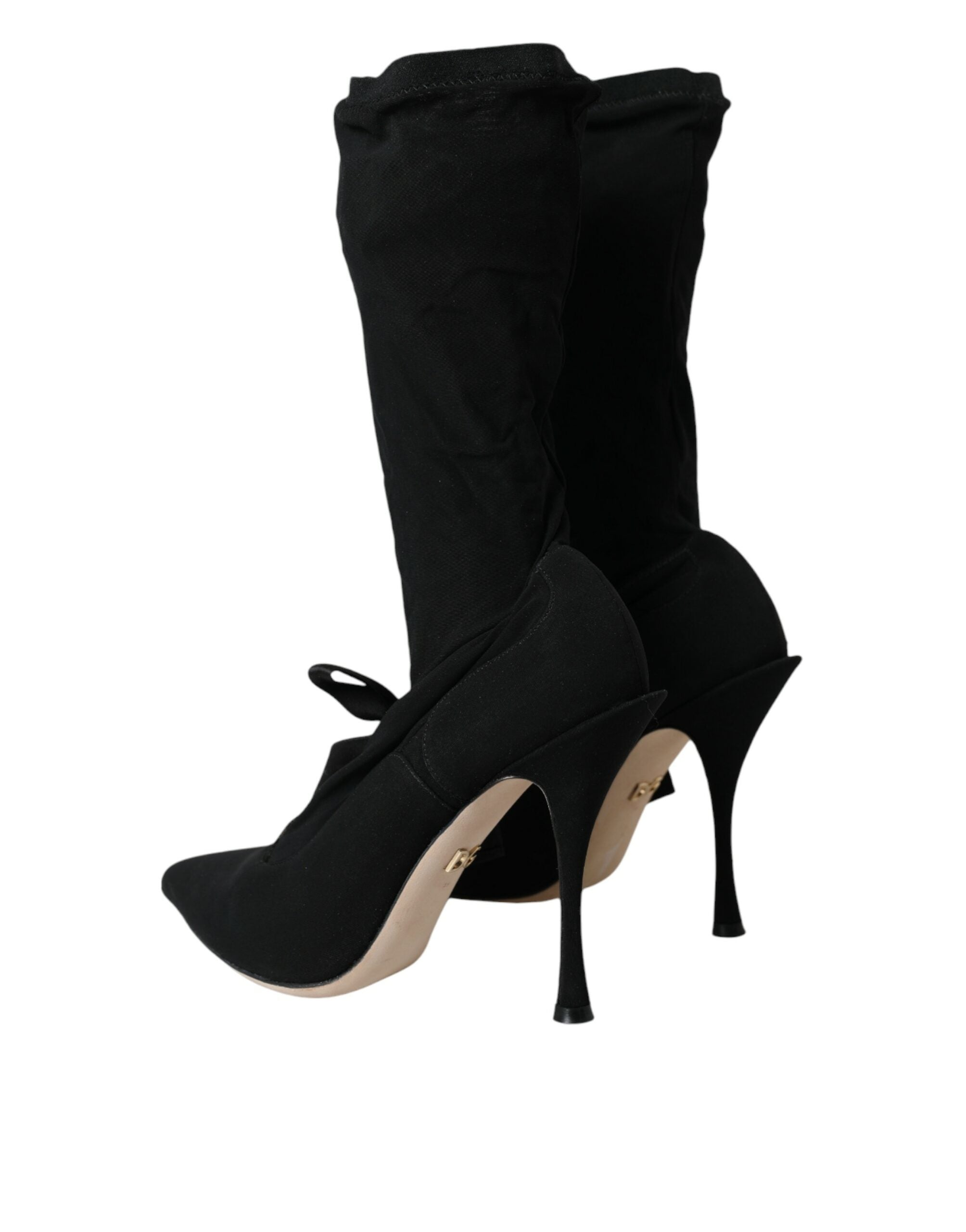Dolce & Gabbana Black Stiletto Heels Mid Calf Boots Shoes-2