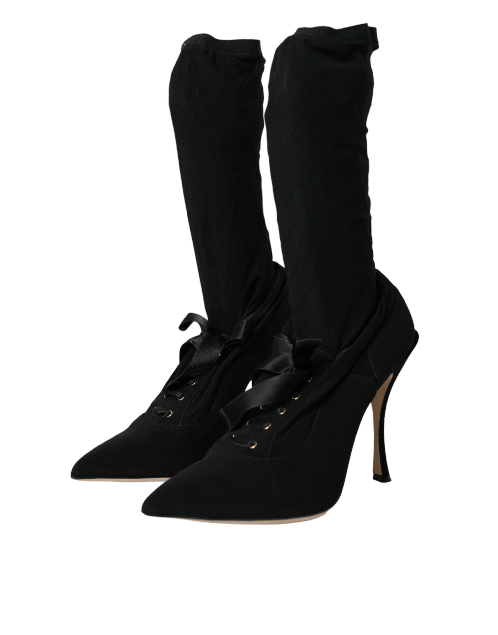 Dolce & Gabbana Black Stiletto Heels Mid Calf Boots Shoes-3