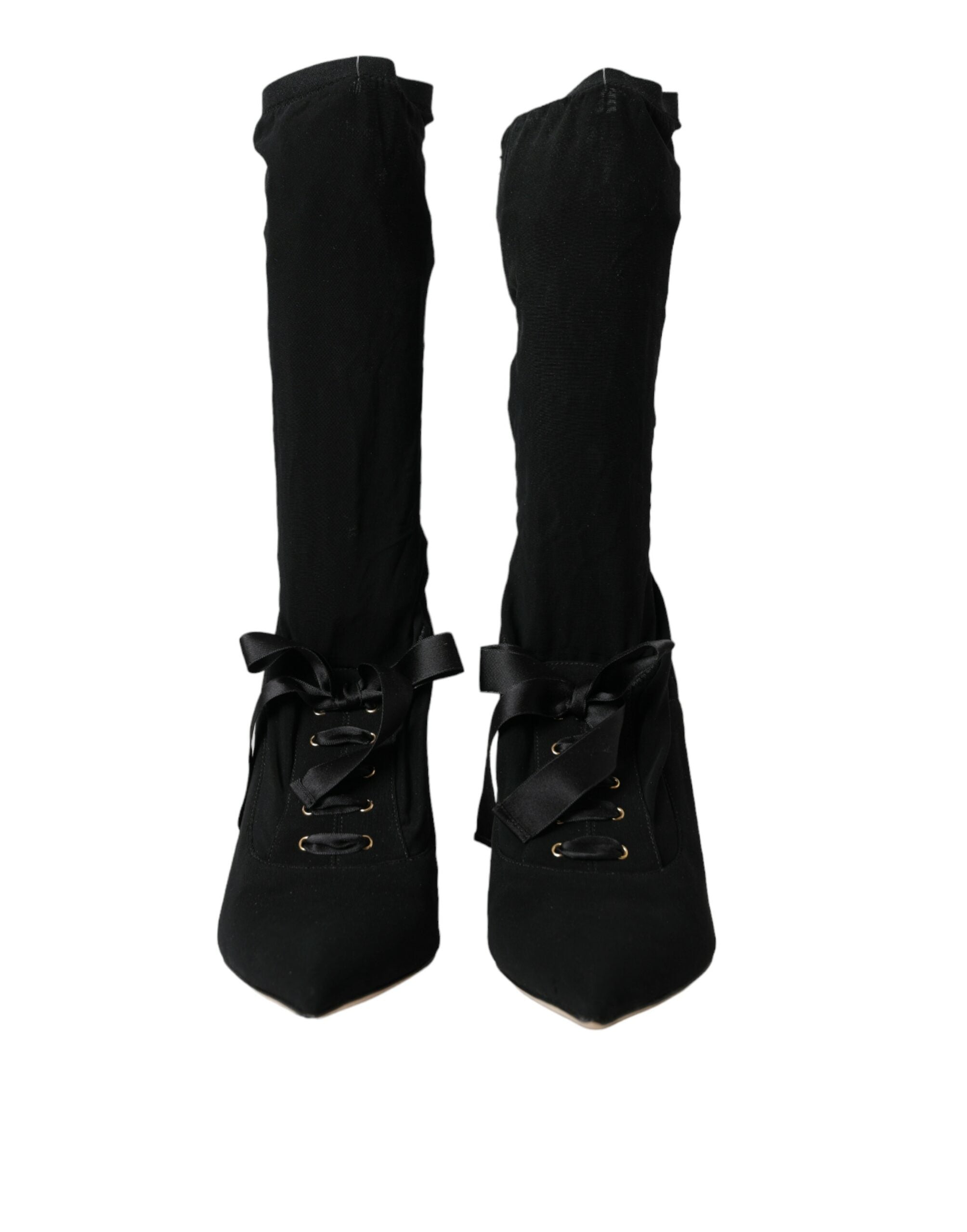 Dolce & Gabbana Black Stiletto Heels Mid Calf Boots Shoes-4