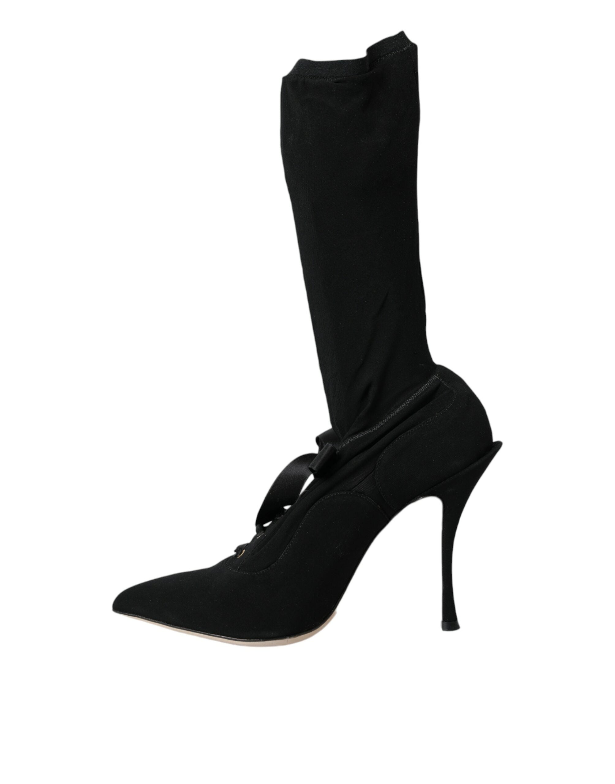 Dolce & Gabbana Black Stiletto Heels Mid Calf Boots Shoes-5