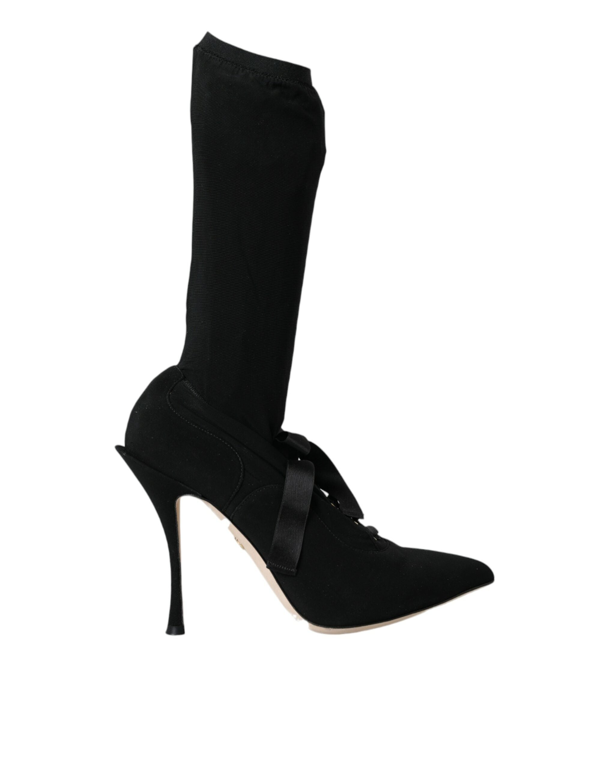Dolce & Gabbana Black Stiletto Heels Mid Calf Boots Shoes-1