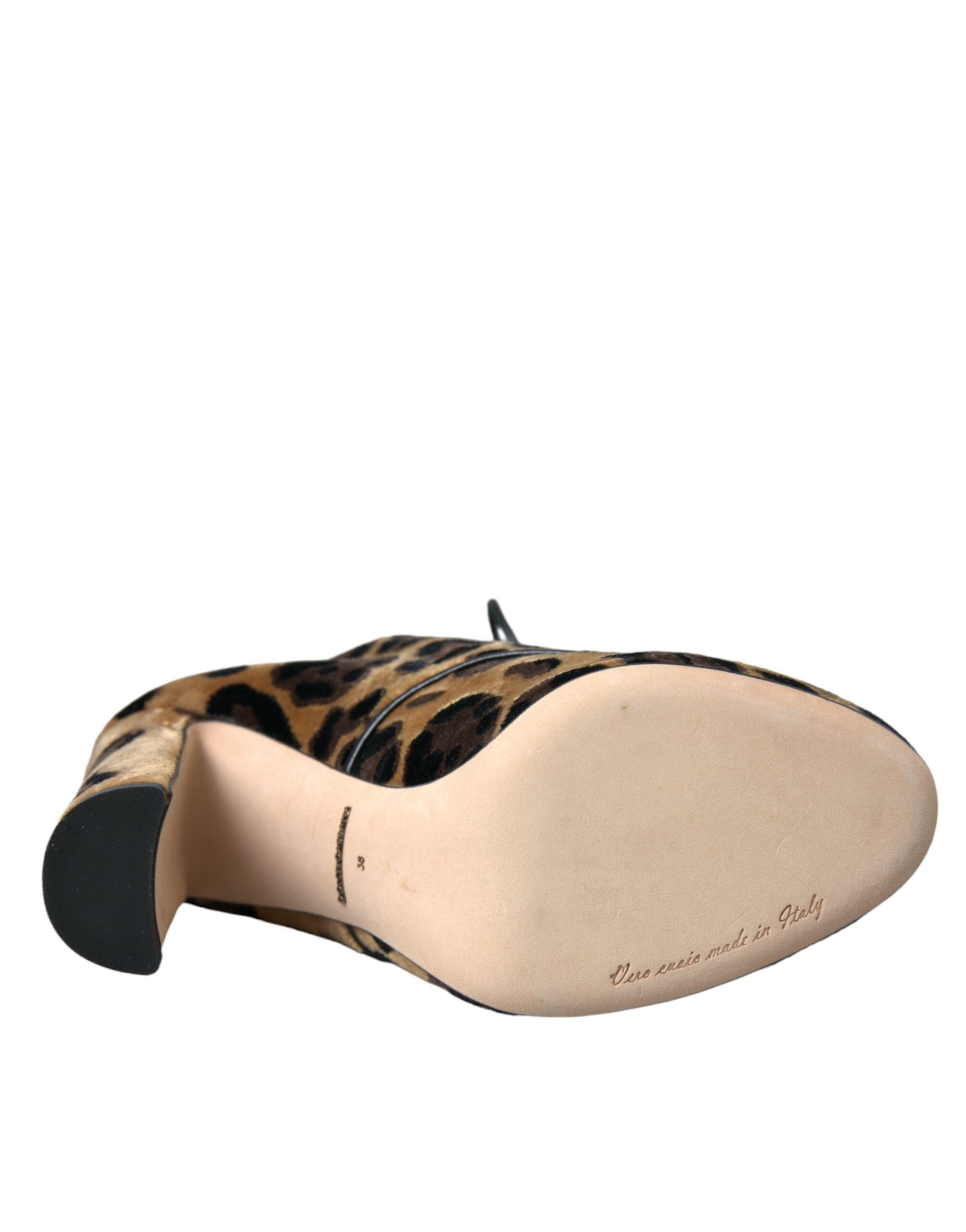 Dolce & Gabbana Brown Leopard Hair Lace-Up Boots Shoes-6