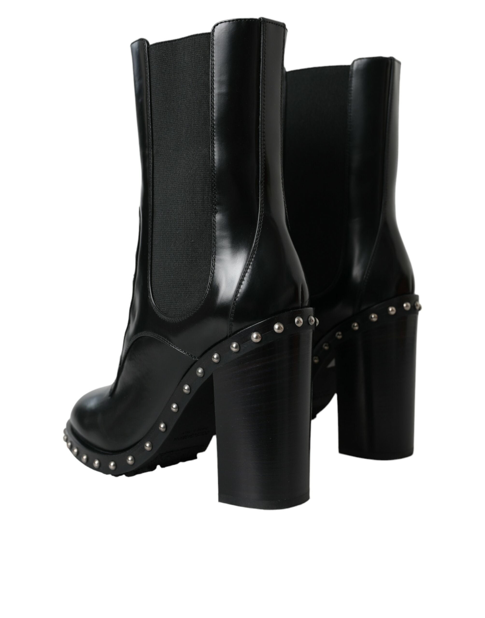 Dolce & Gabbana Black Leather Studded Lace-Up Boots Shoes-4