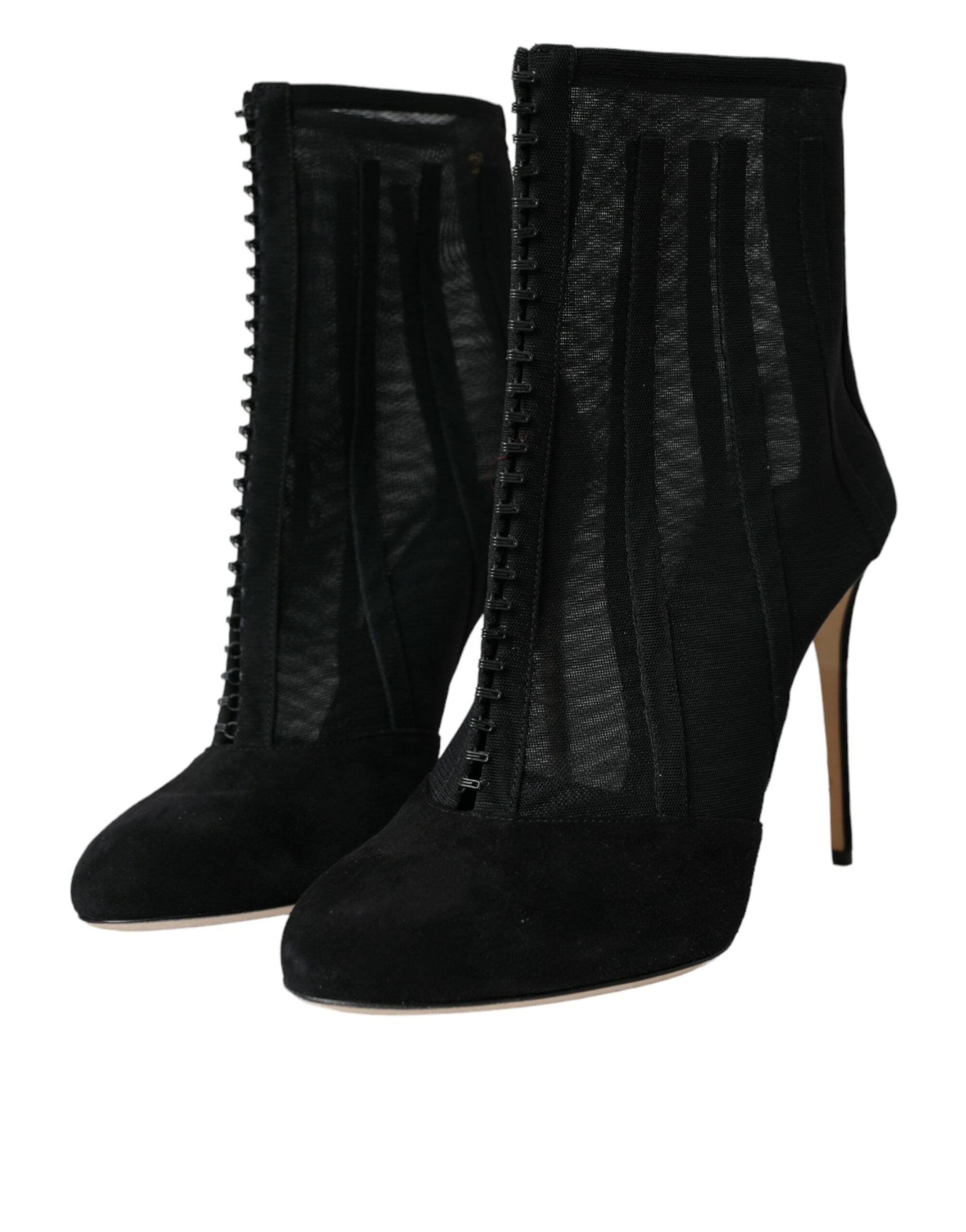 Dolce & Gabbana Schwarz Mesh Stiletto Heels Stiefelette Schuhe-3