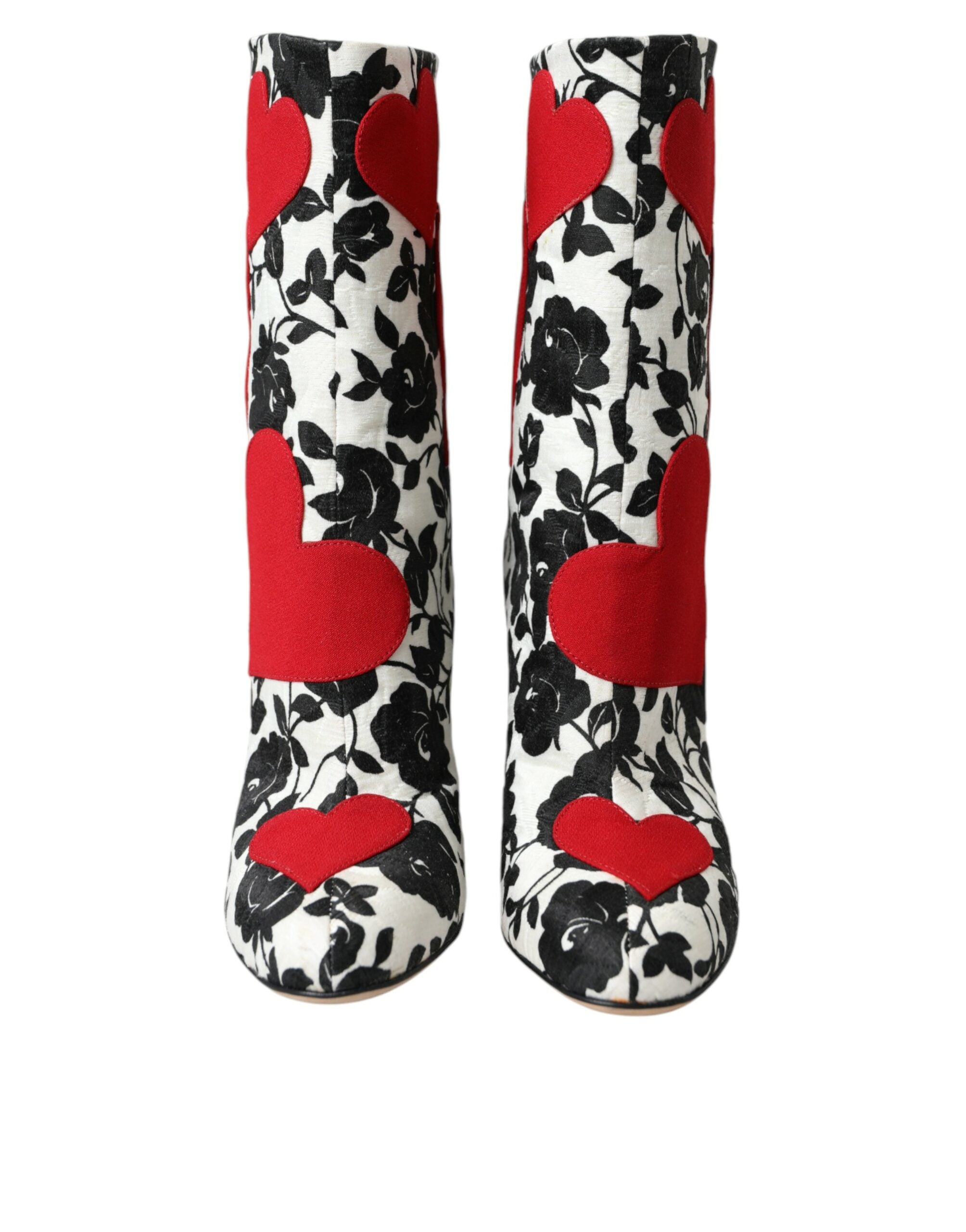 Dolce & Gabbana White Floral Hearts Leather High Boots Shoes-2