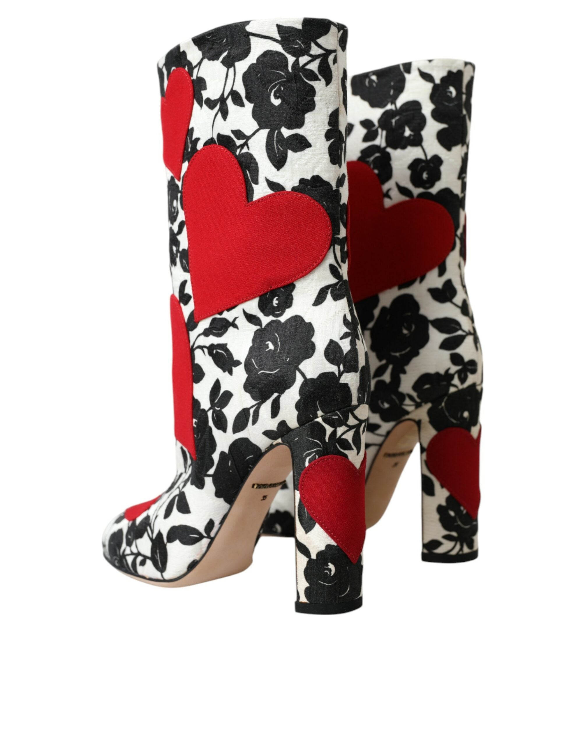 Dolce & Gabbana White Floral Hearts Leather High Boots Shoes-4