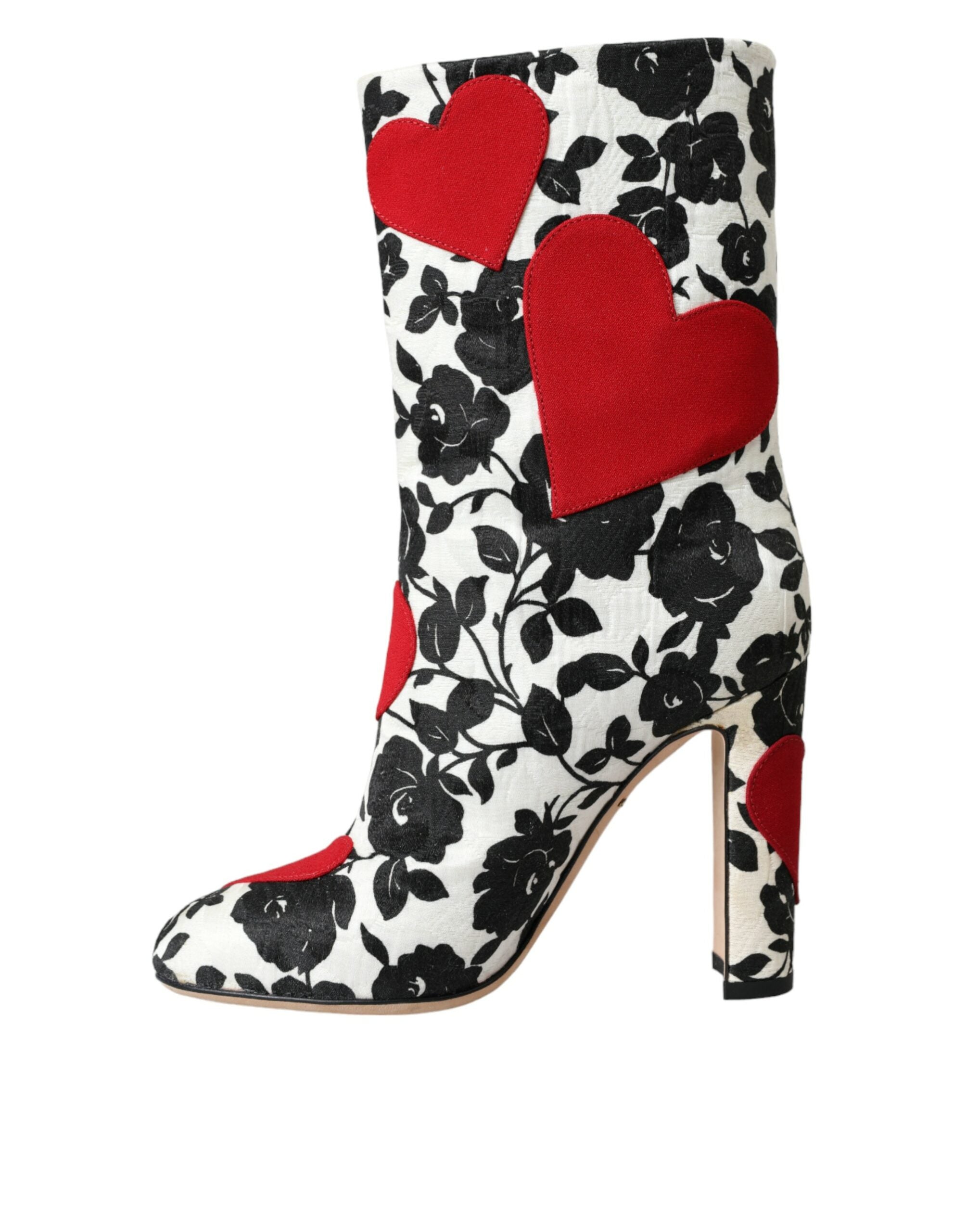 Dolce & Gabbana White Floral Hearts Leather High Boots Shoes-5