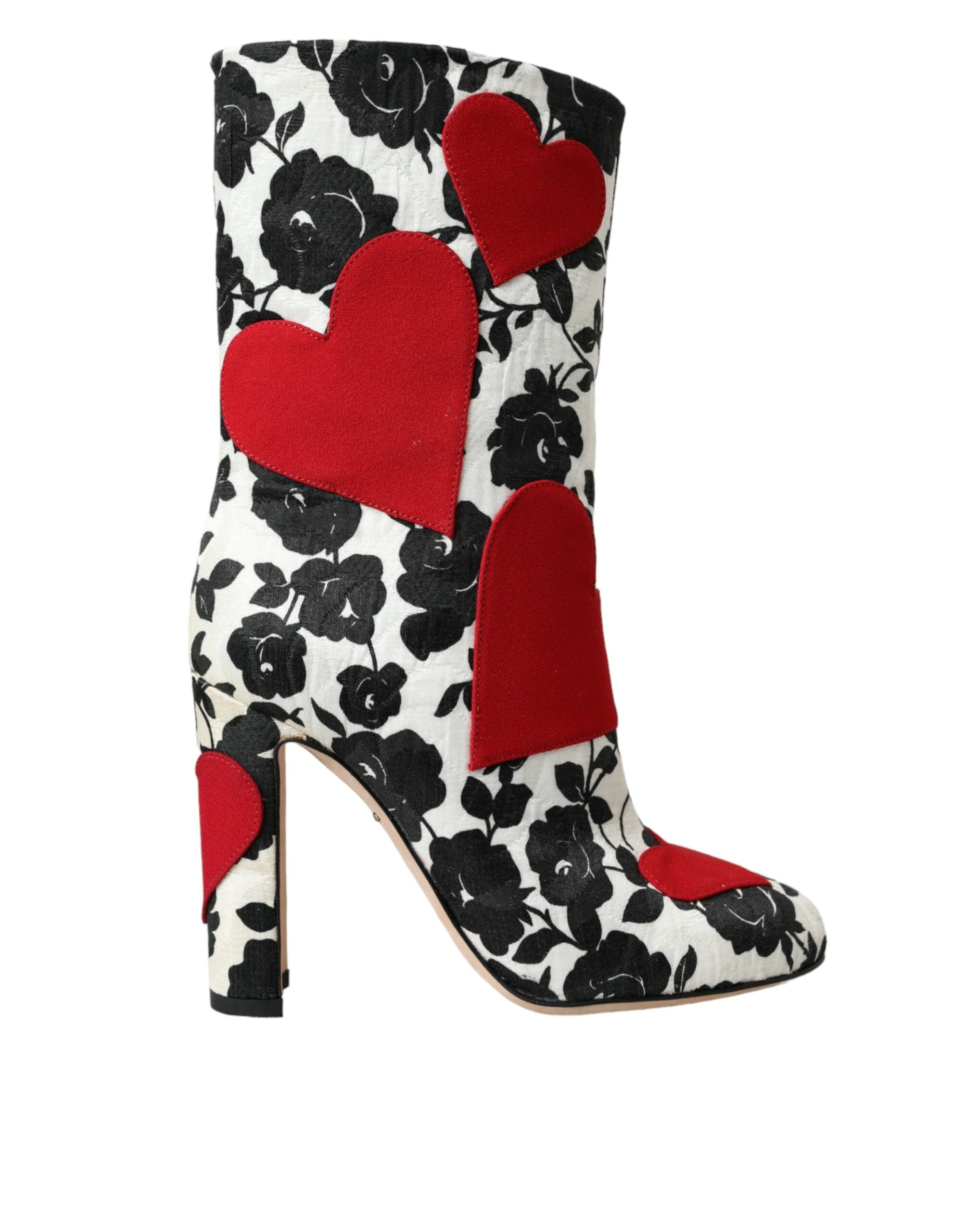 Dolce & Gabbana White Floral Hearts Leather High Boots Shoes-1