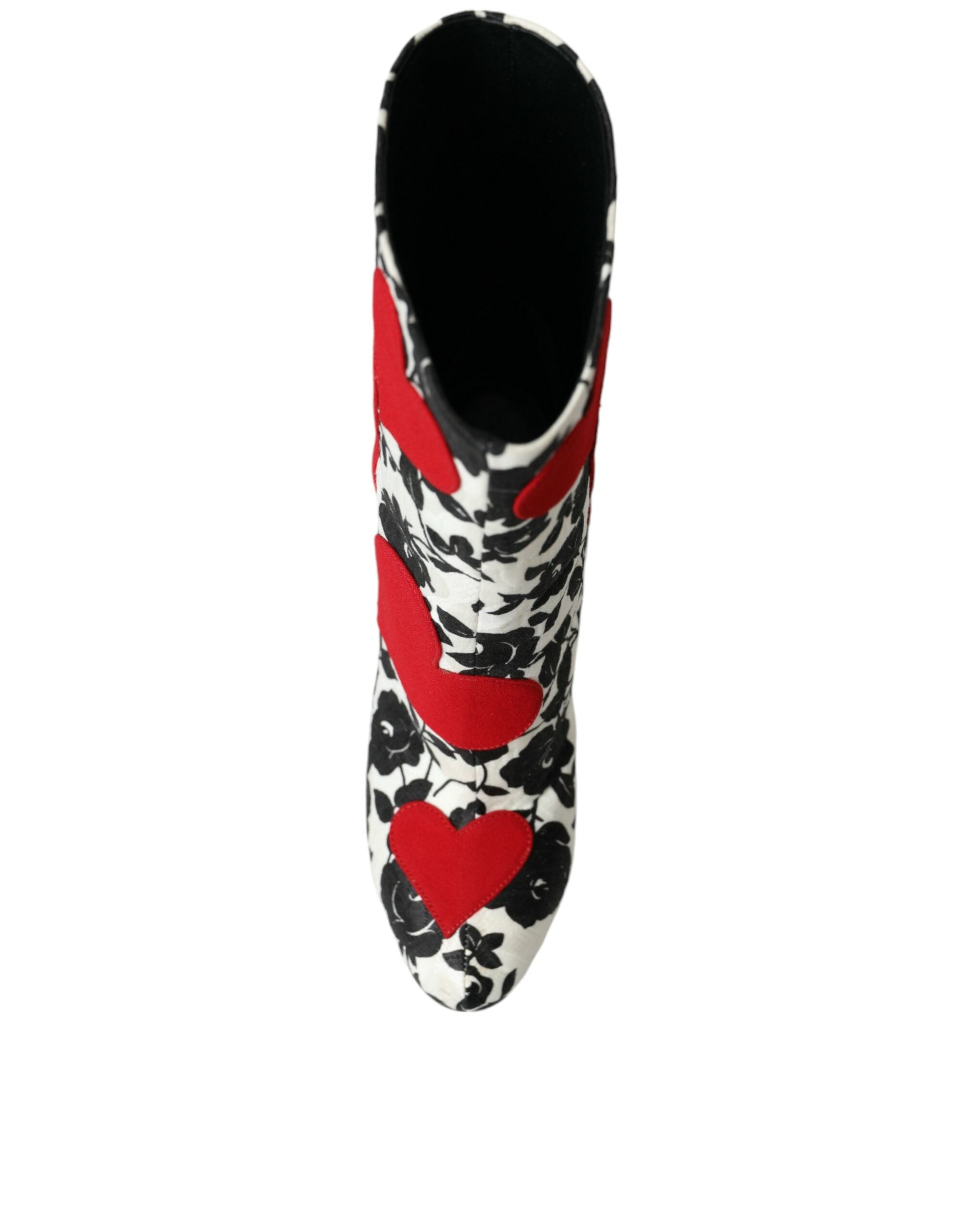 Dolce & Gabbana White Floral Hearts Leather High Boots Shoes-8