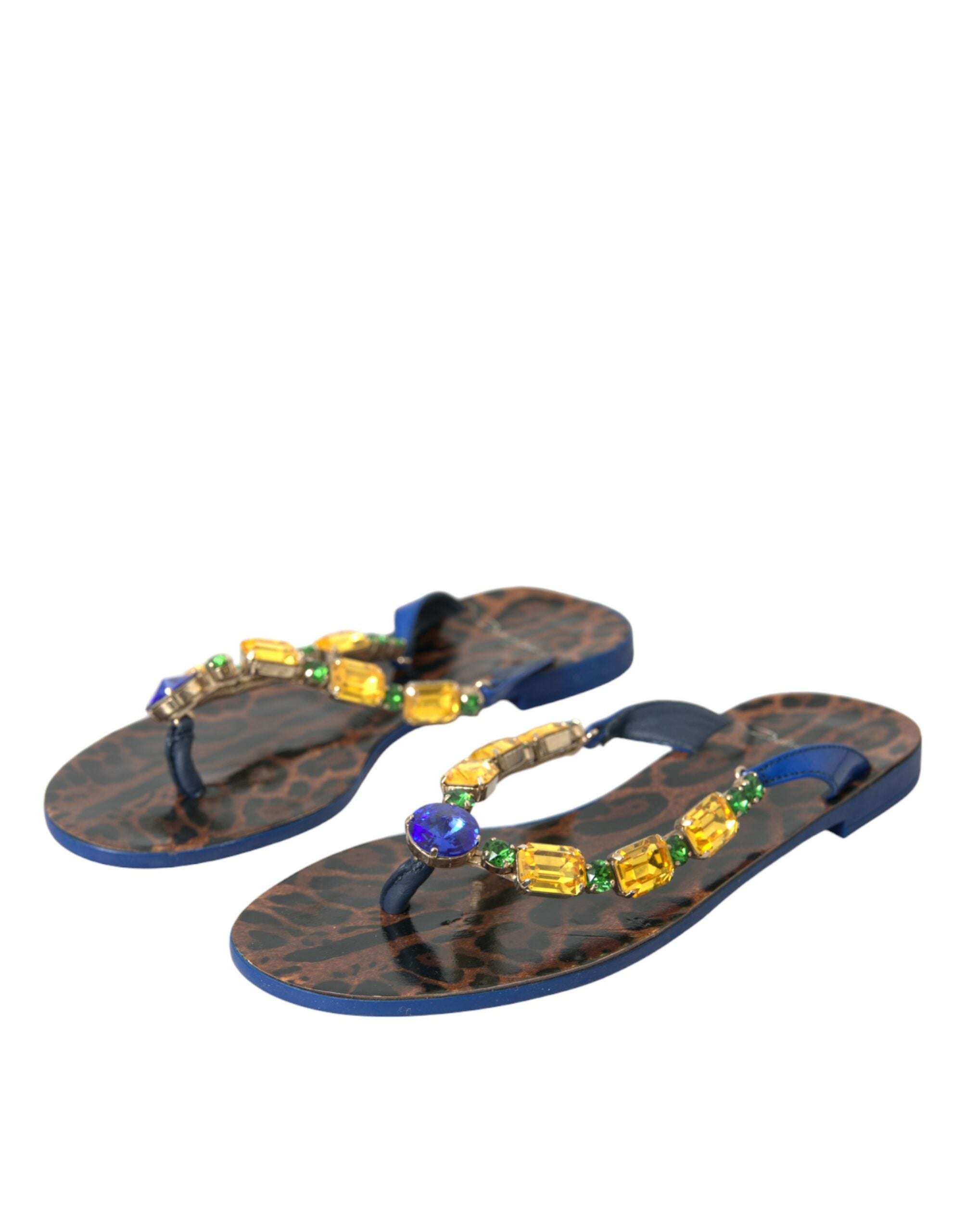 Dolce & Gabbana Blaue Crystal Calf Leder Strandschuhe-3
