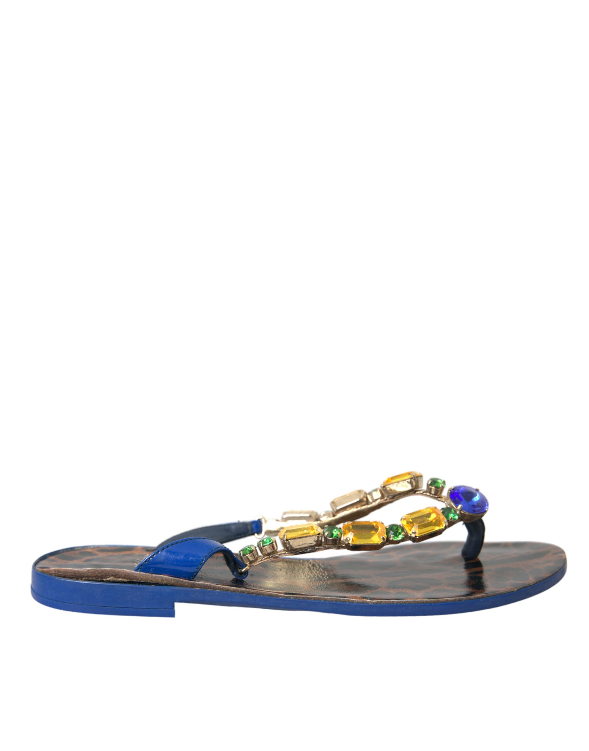 Dolce & Gabbana Blaue Crystal Calf Leder Strandschuhe-1