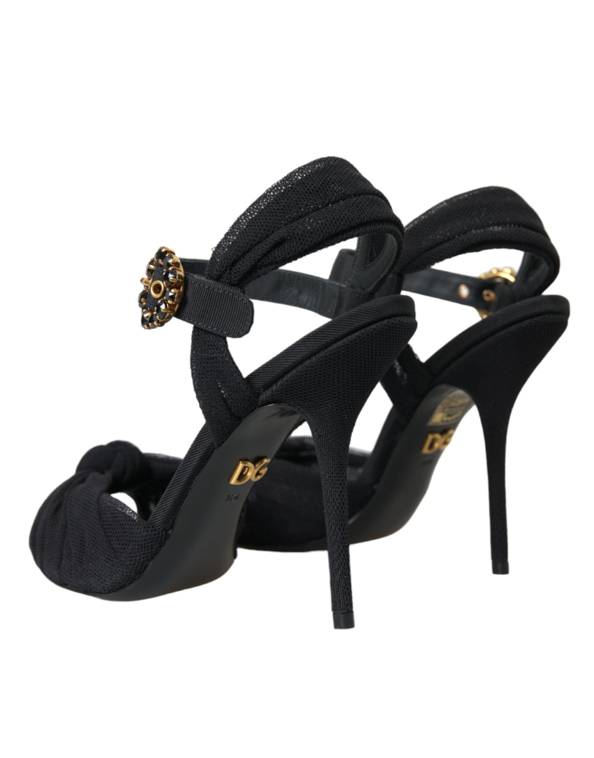 Dolce & Gabbana Schwarz Wildleder verschönert Heels Sandalen Schuhe-4