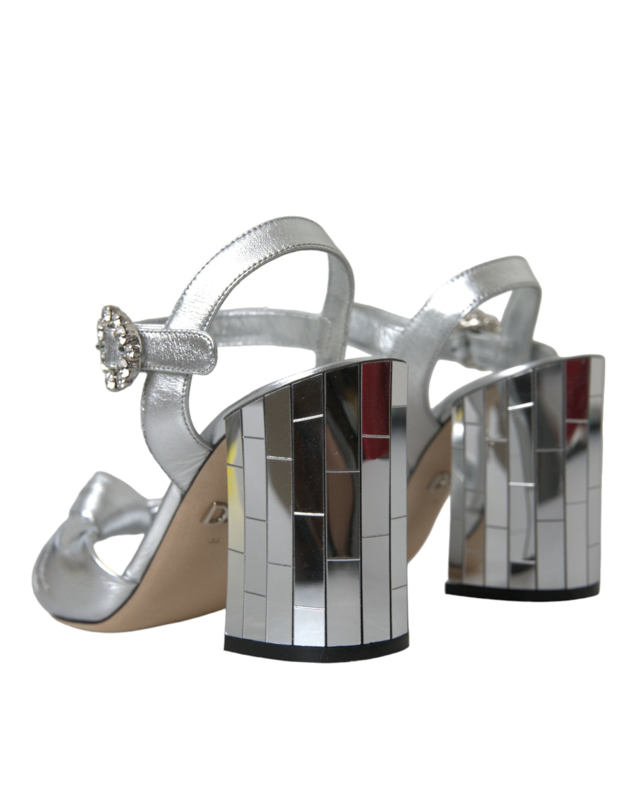 Dolce & Gabbana Silberne Lammfell Leder Absätze Sandalen Schuhe-4