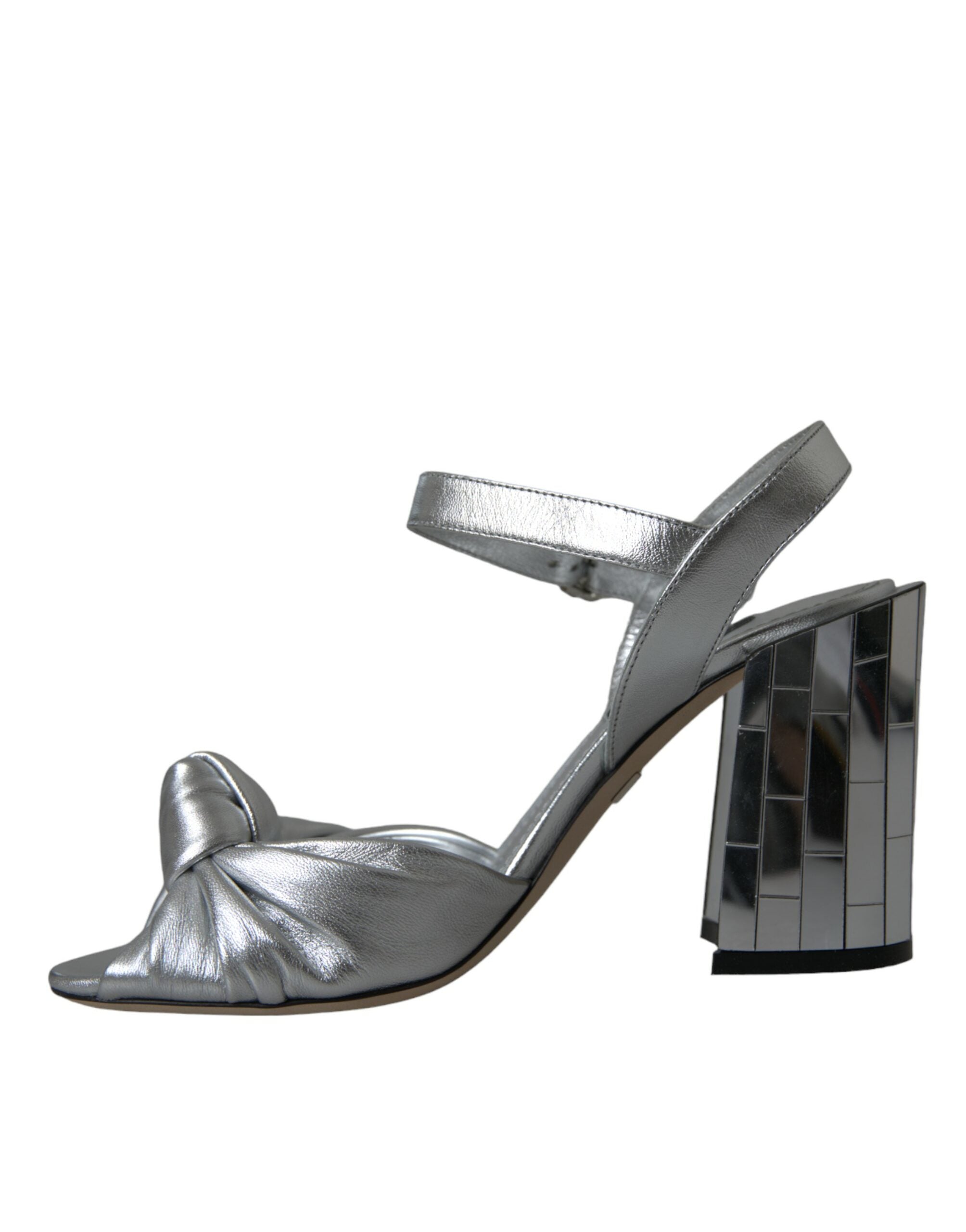 Dolce & Gabbana Silberne Lammfell Leder Absätze Sandalen Schuhe-5