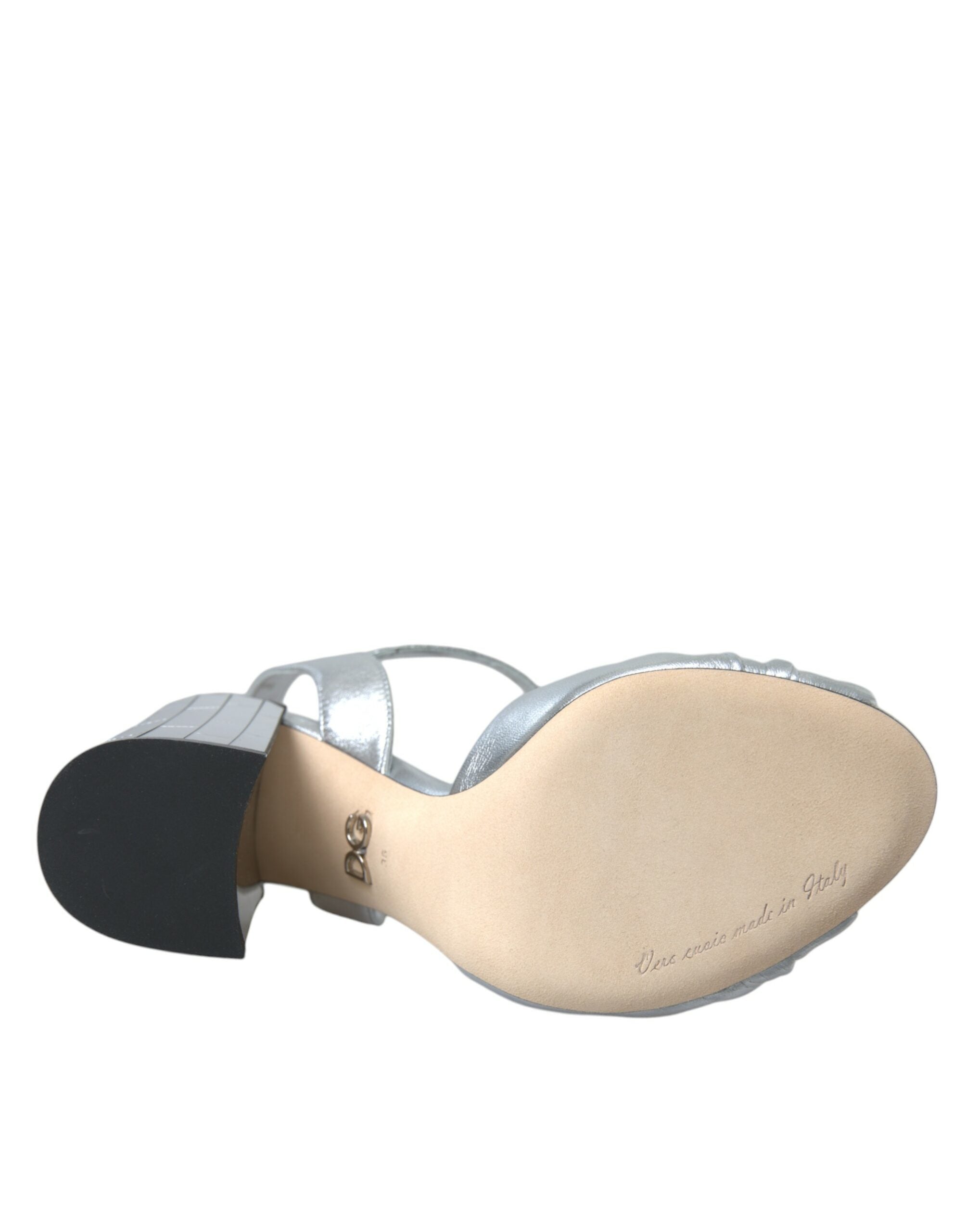 Dolce & Gabbana Silberne Lammfell Leder Absätze Sandalen Schuhe-6