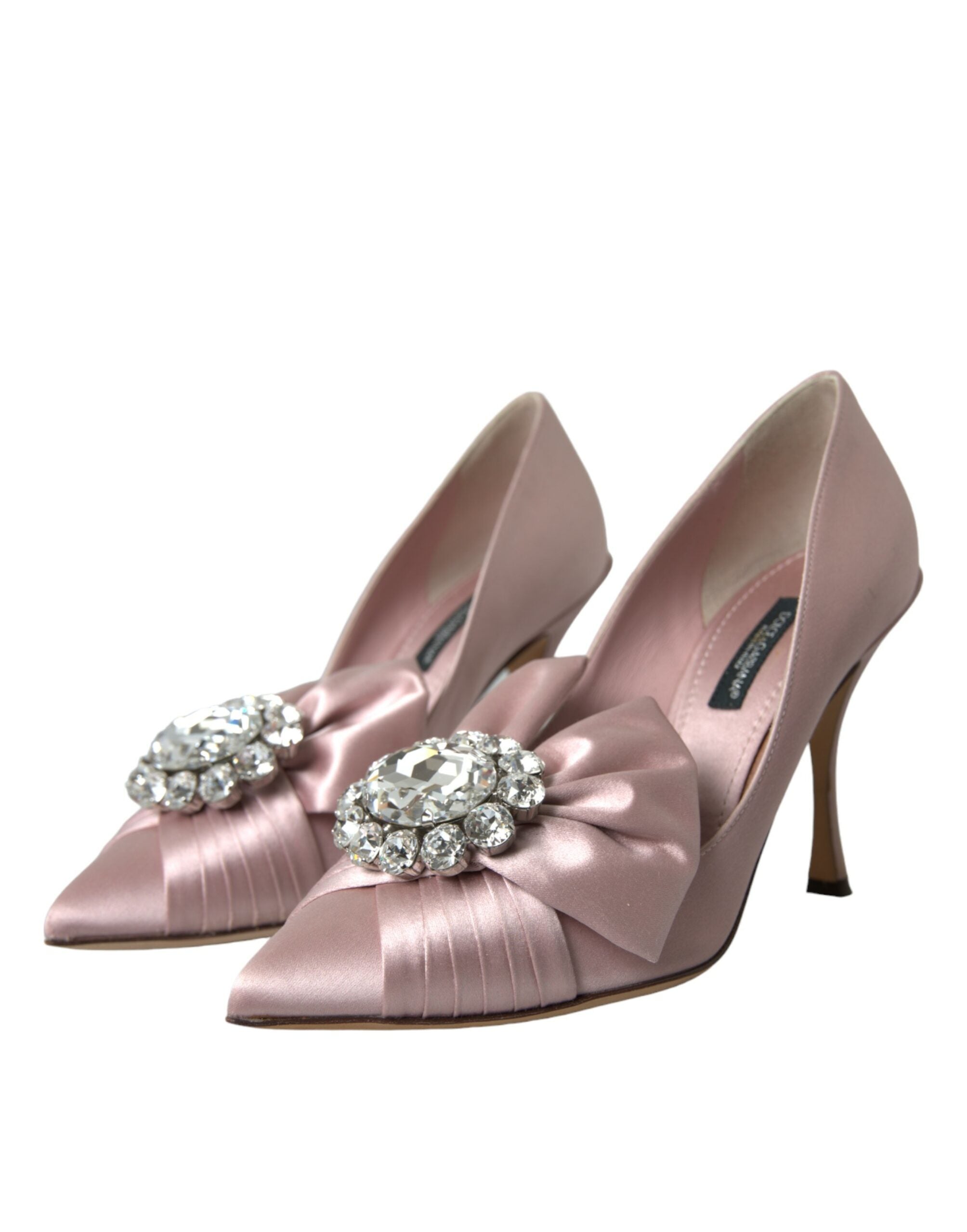 Dolce & Gabbana Pink Satin Crystal High Heels Pumps Shoes-3
