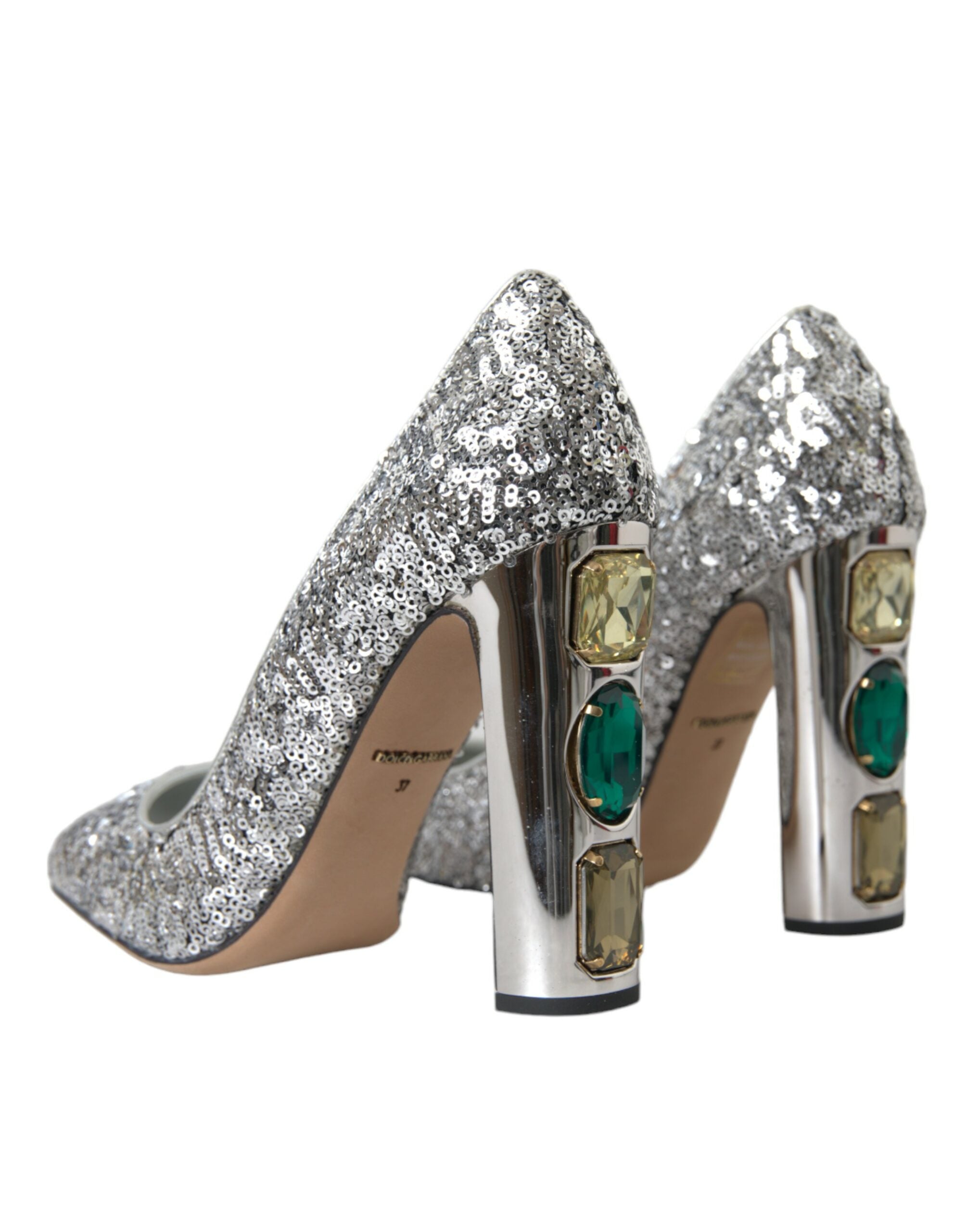 Dolce & Gabbana Silver Sequin Embellished Heels Pumps Shoes-4