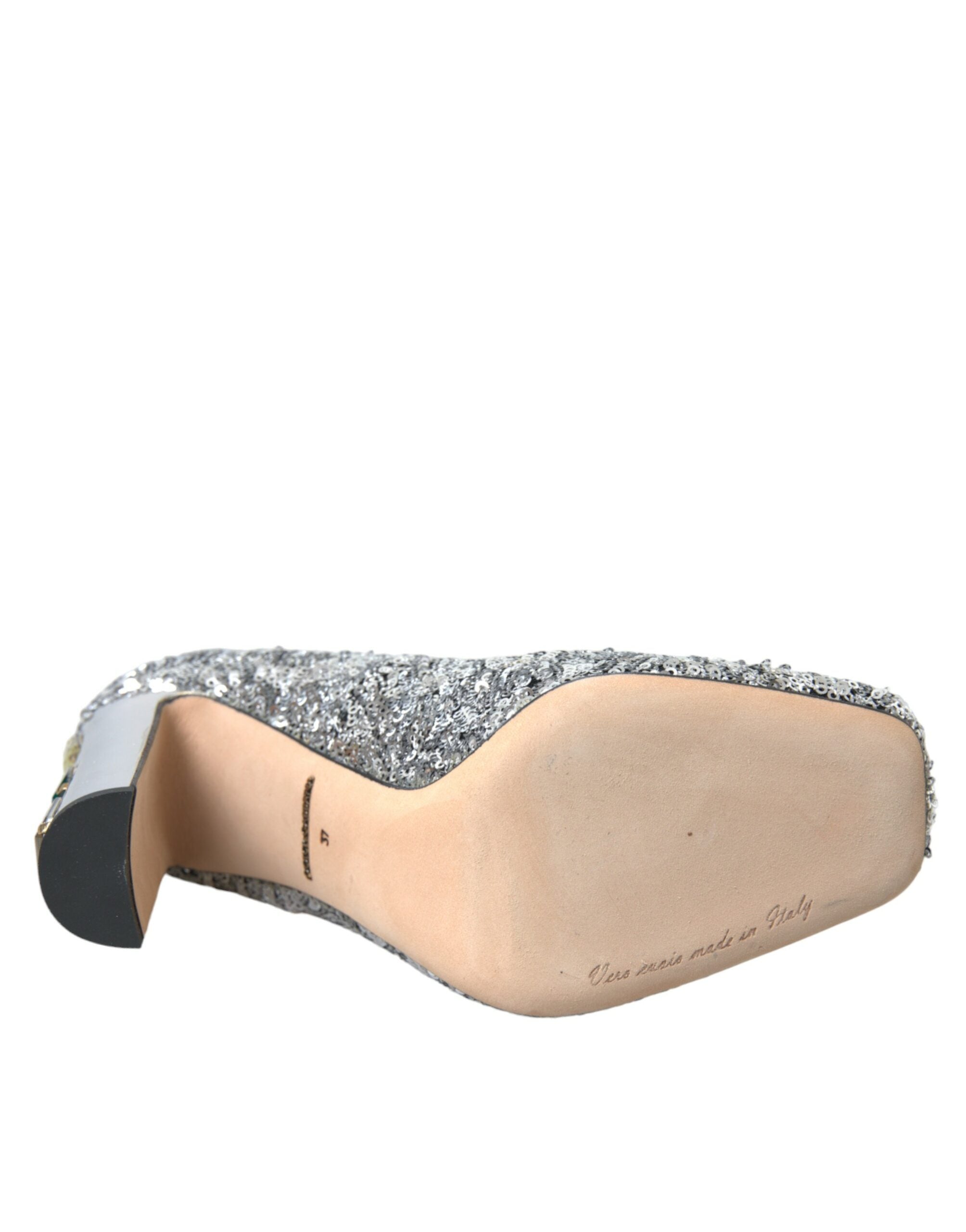 Dolce & Gabbana Silver Sequin Embellished Heels Pumps Shoes-6