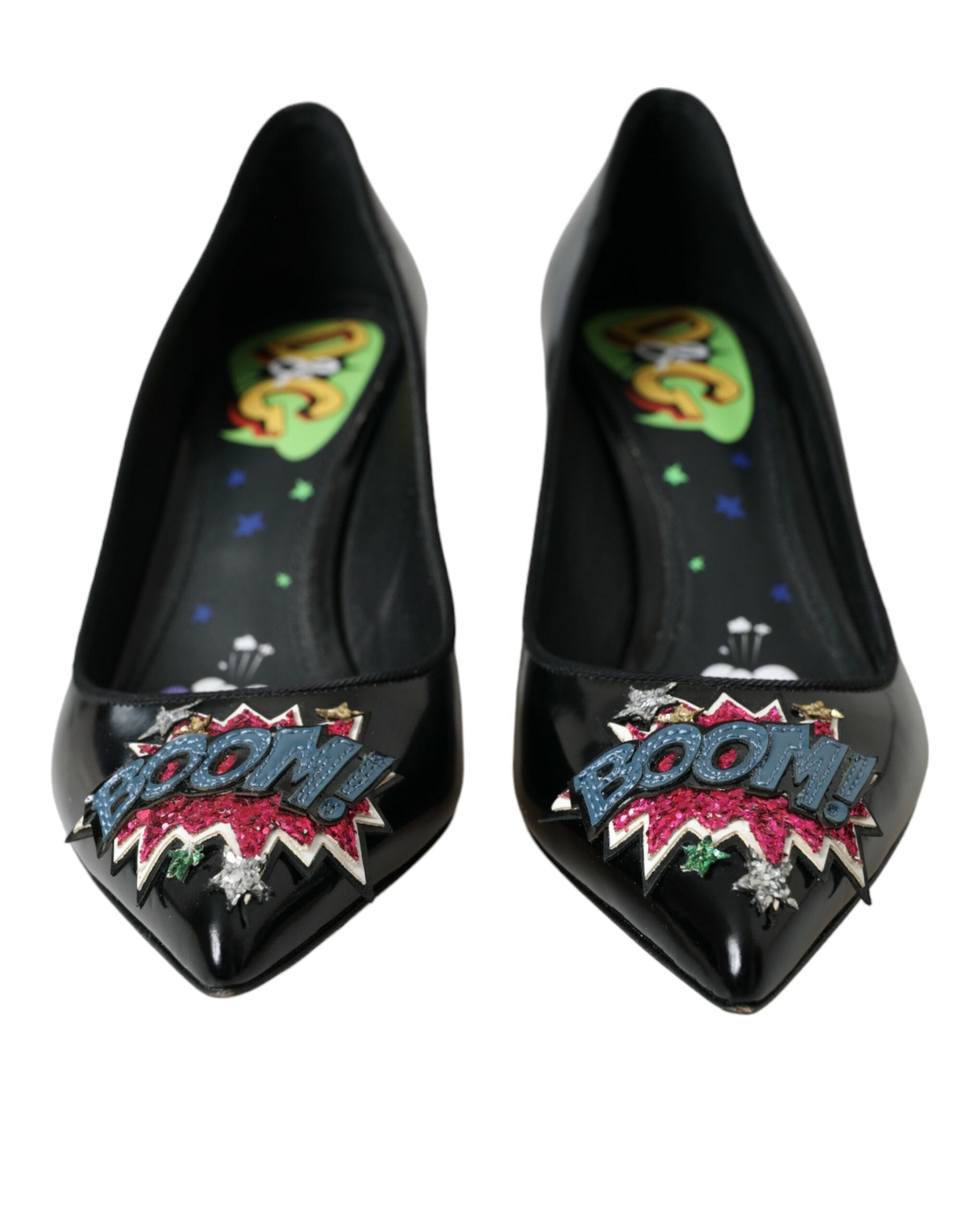 Dolce & Gabbana Schwarz Leder BOOM Patch Heels Pumps Schuhe-2
