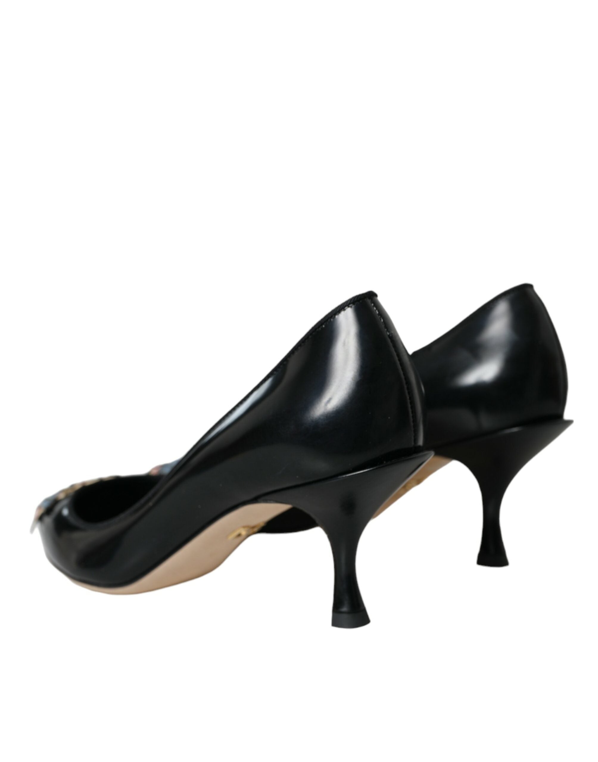 Dolce & Gabbana Schwarz Leder BOOM Patch Heels Pumps Schuhe-4
