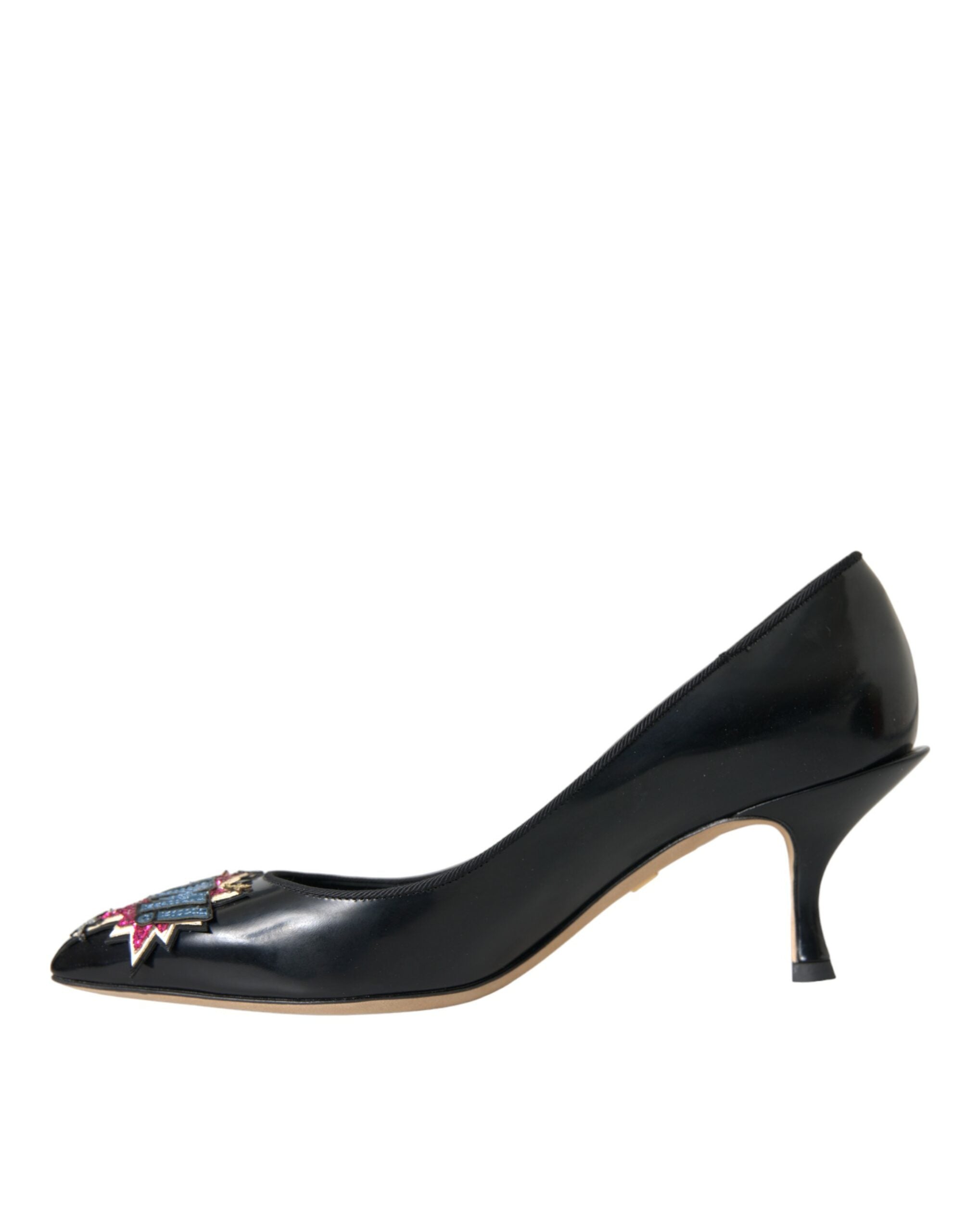 Dolce & Gabbana Schwarz Leder BOOM Patch Heels Pumps Schuhe-5