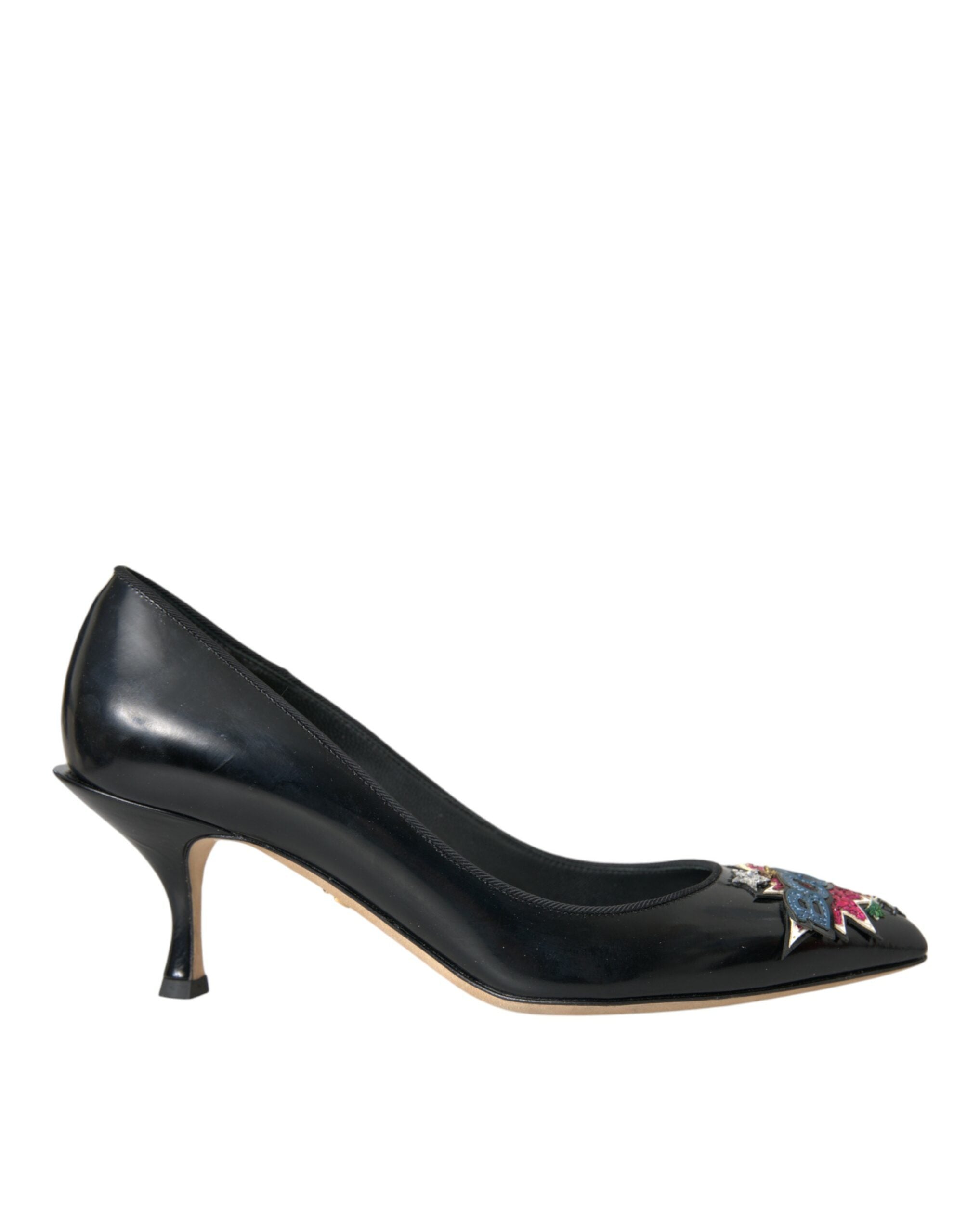 Dolce & Gabbana Schwarz Leder BOOM Patch Heels Pumps Schuhe-1