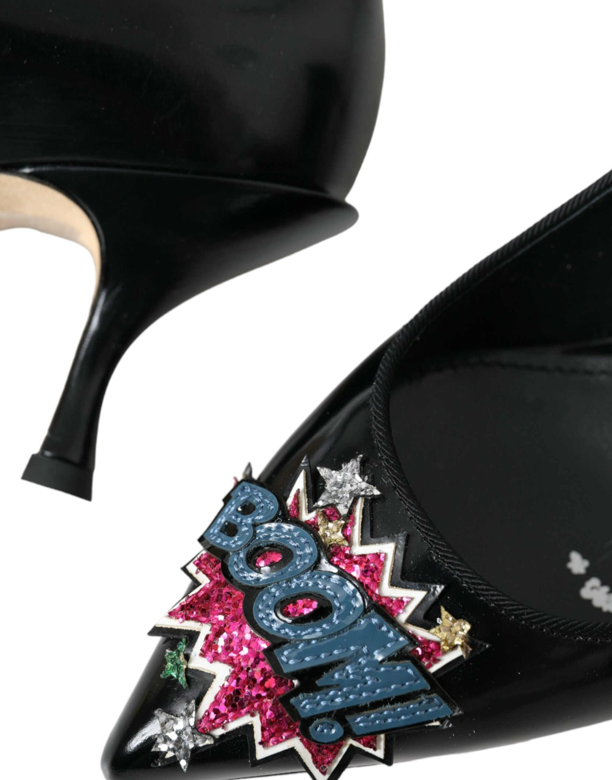 Dolce & Gabbana Schwarz Leder BOOM Patch Heels Pumps Schuhe-7