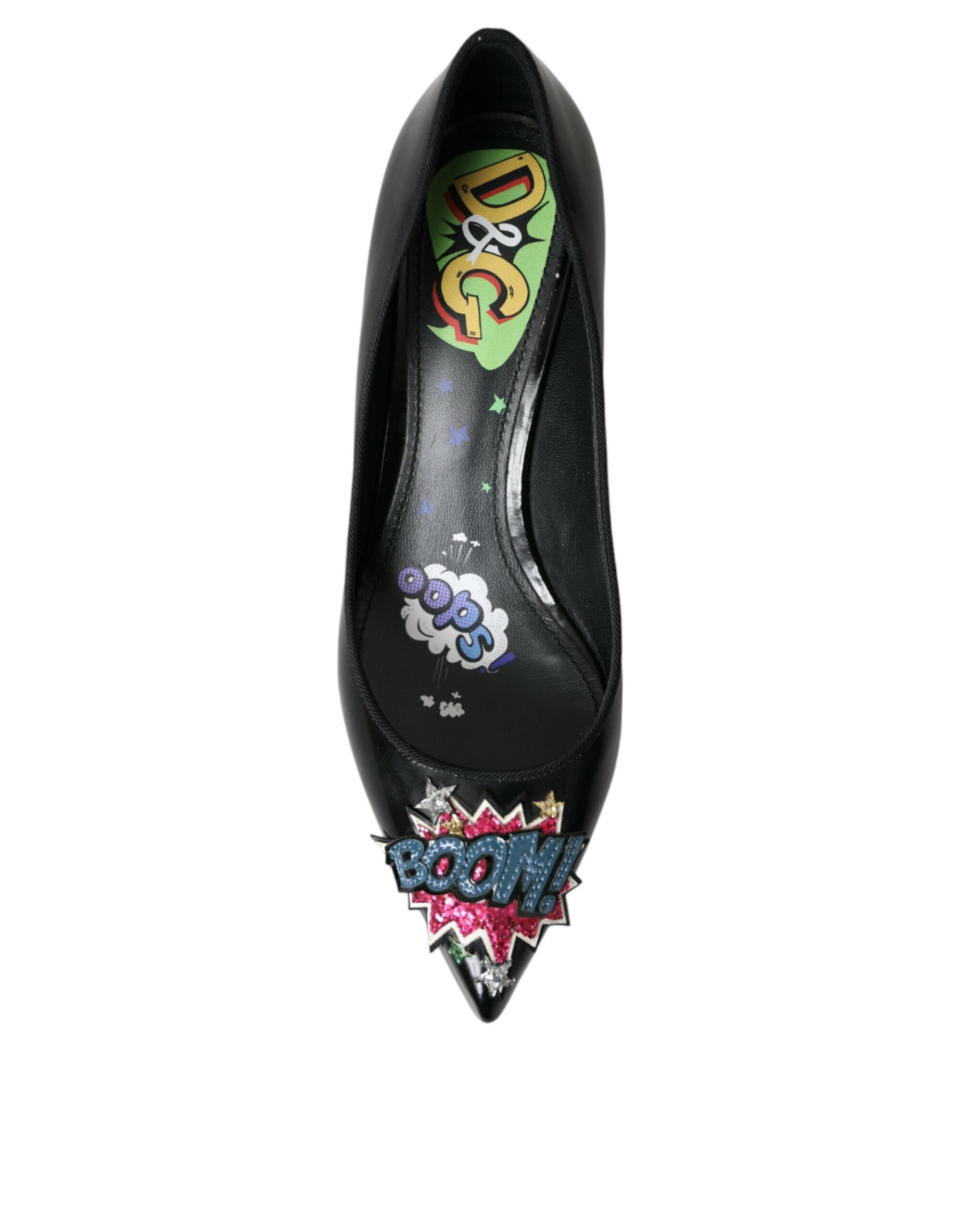 Dolce & Gabbana Schwarz Leder BOOM Patch Heels Pumps Schuhe-8