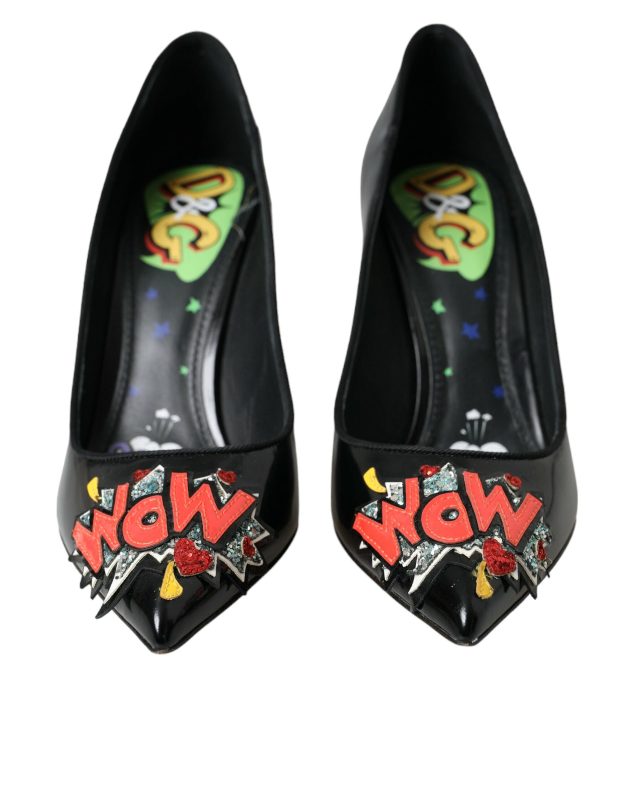 Dolce & Gabbana Black Leather WOW Patch Heels Pumps Shoes-2