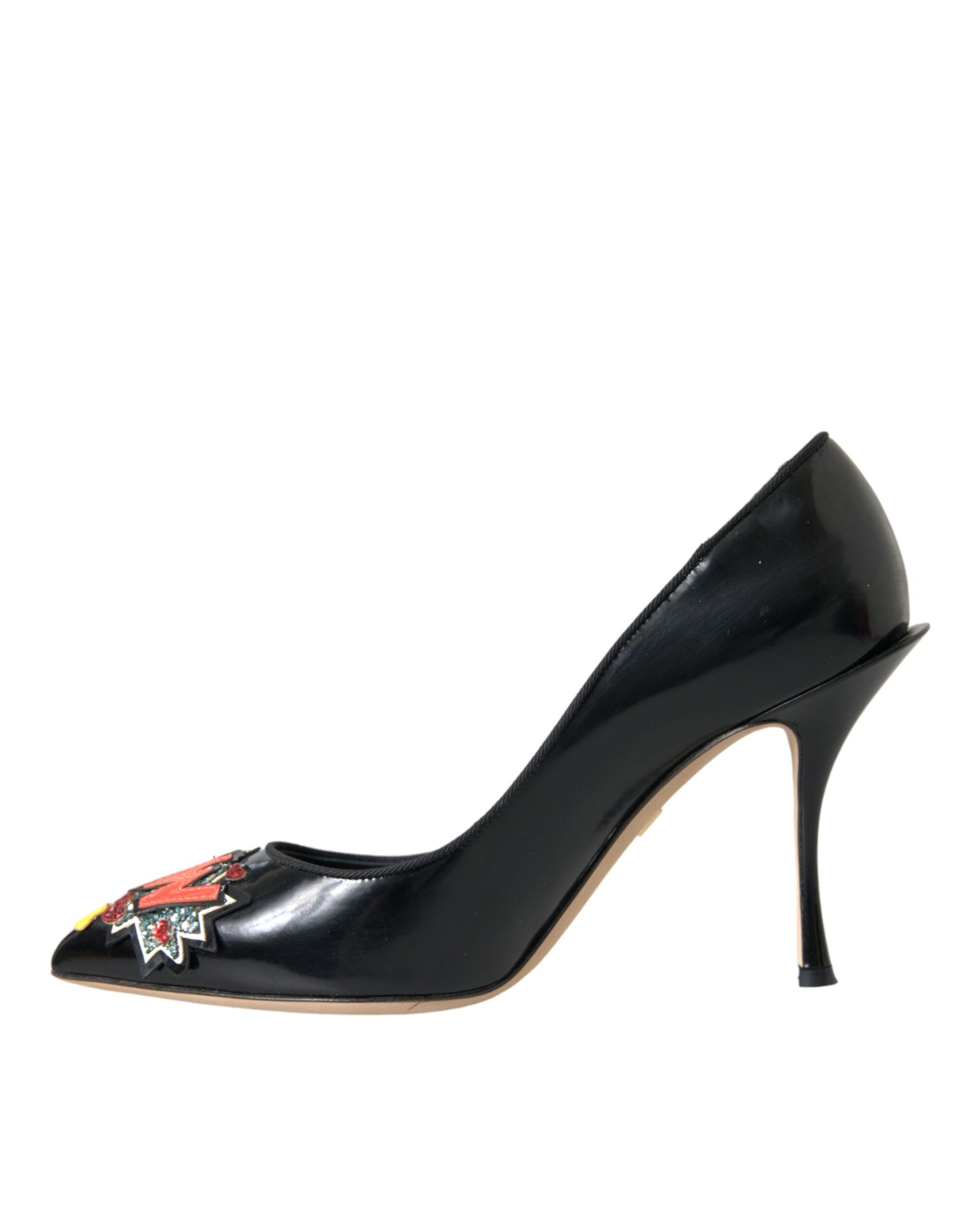 Dolce & Gabbana Black Leather WOW Patch Heels Pumps Shoes-5