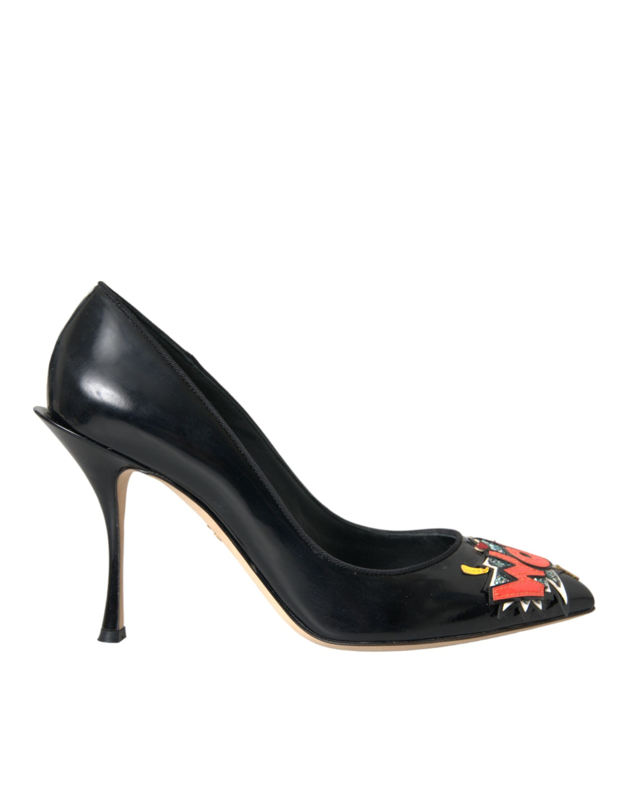 Dolce & Gabbana Black Leather WOW Patch Heels Pumps Shoes-1