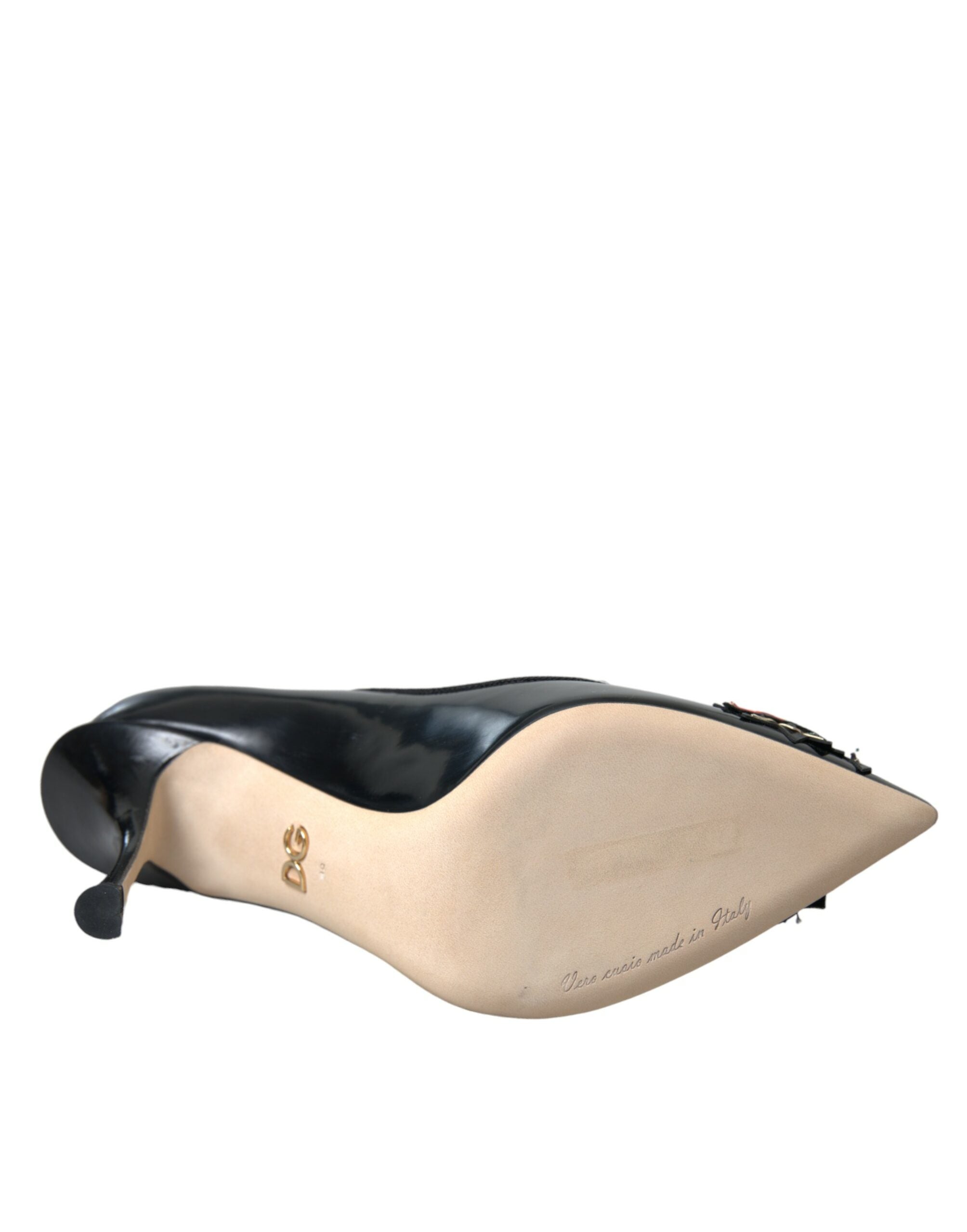 Dolce & Gabbana Black Leather WOW Patch Heels Pumps Shoes-6