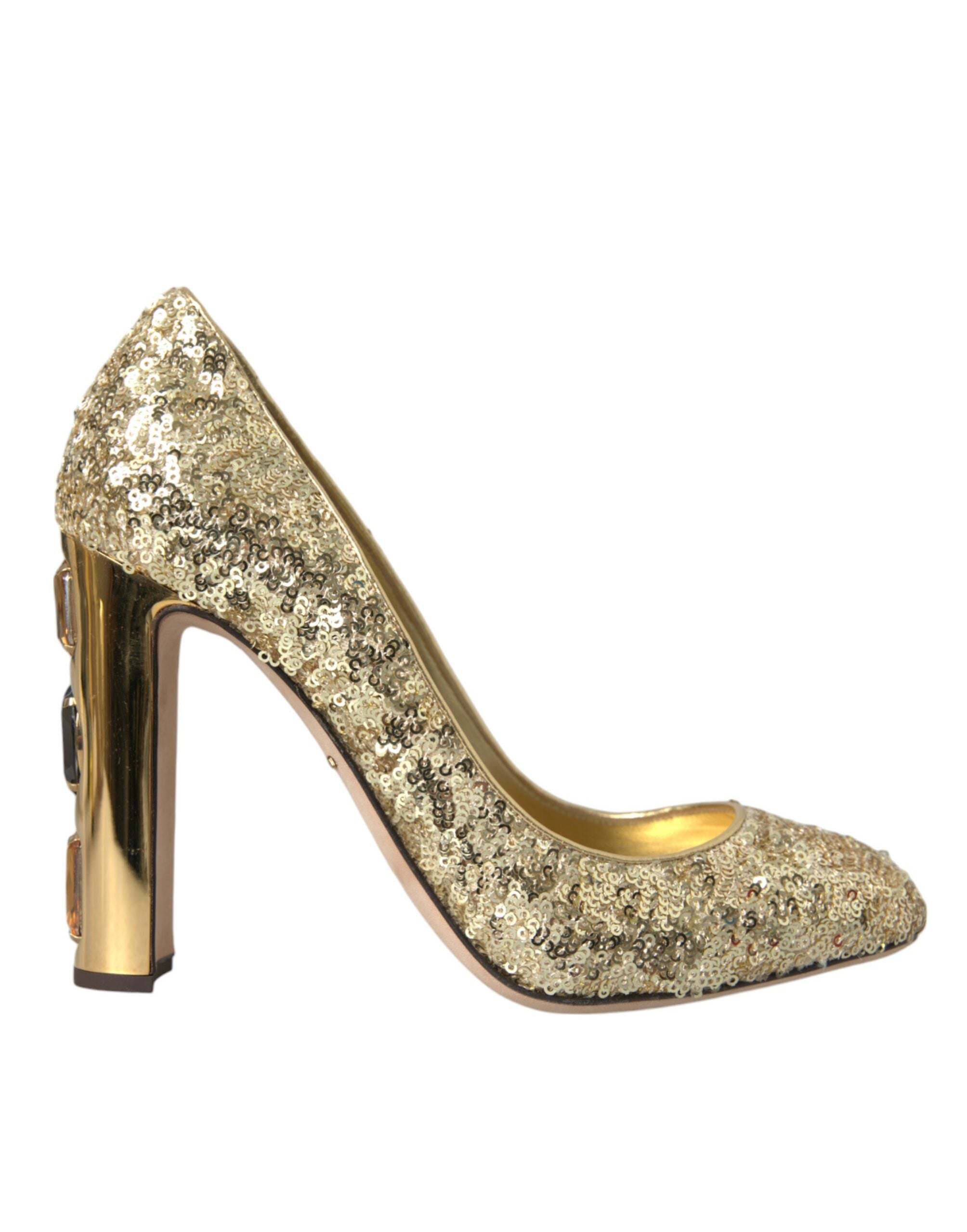 Dolce & Gabbana Gold Sequin Crystal Heeled Pumps Shoes-1