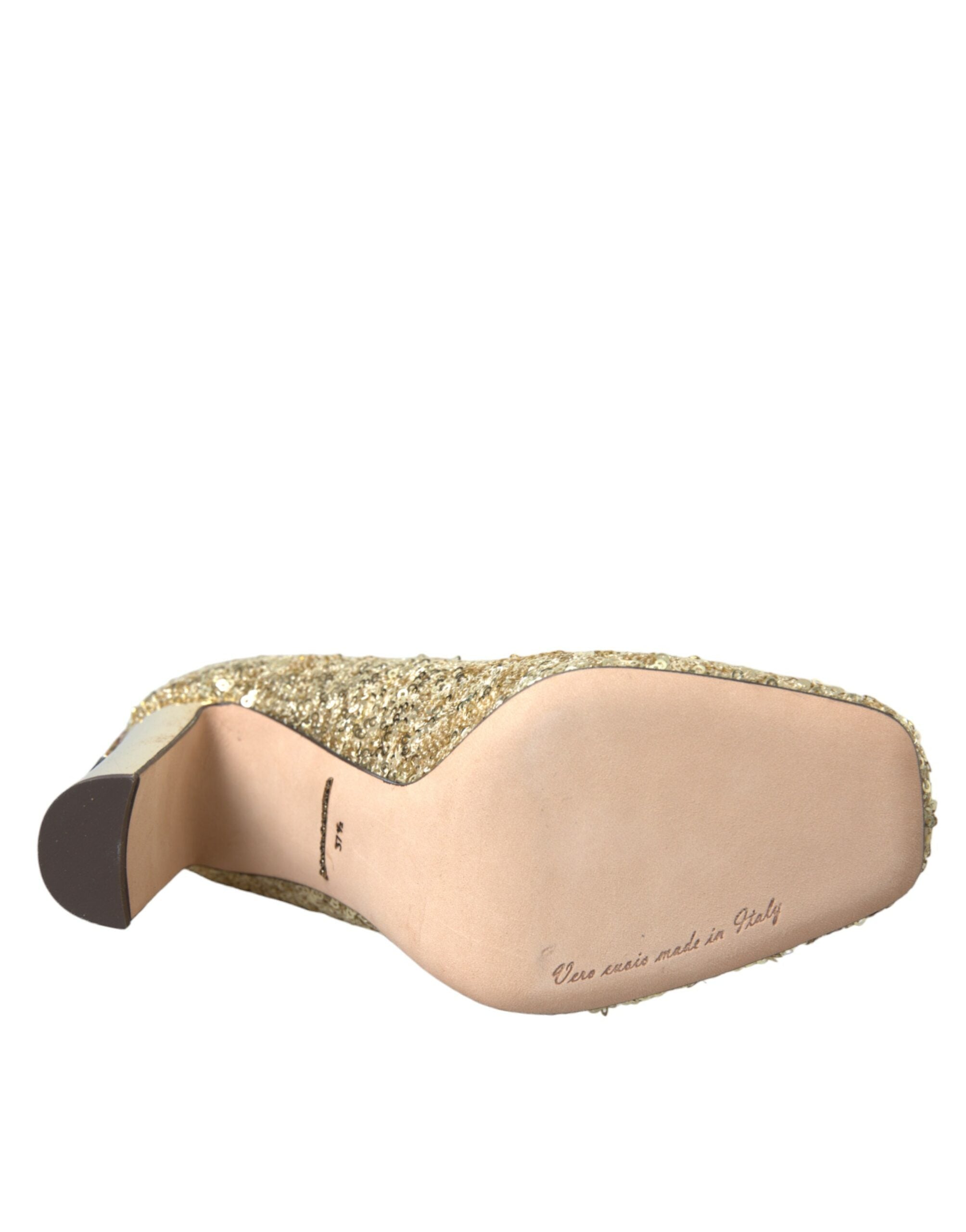 Dolce & Gabbana Gold Sequin Crystal Heeled Pumps Shoes-6