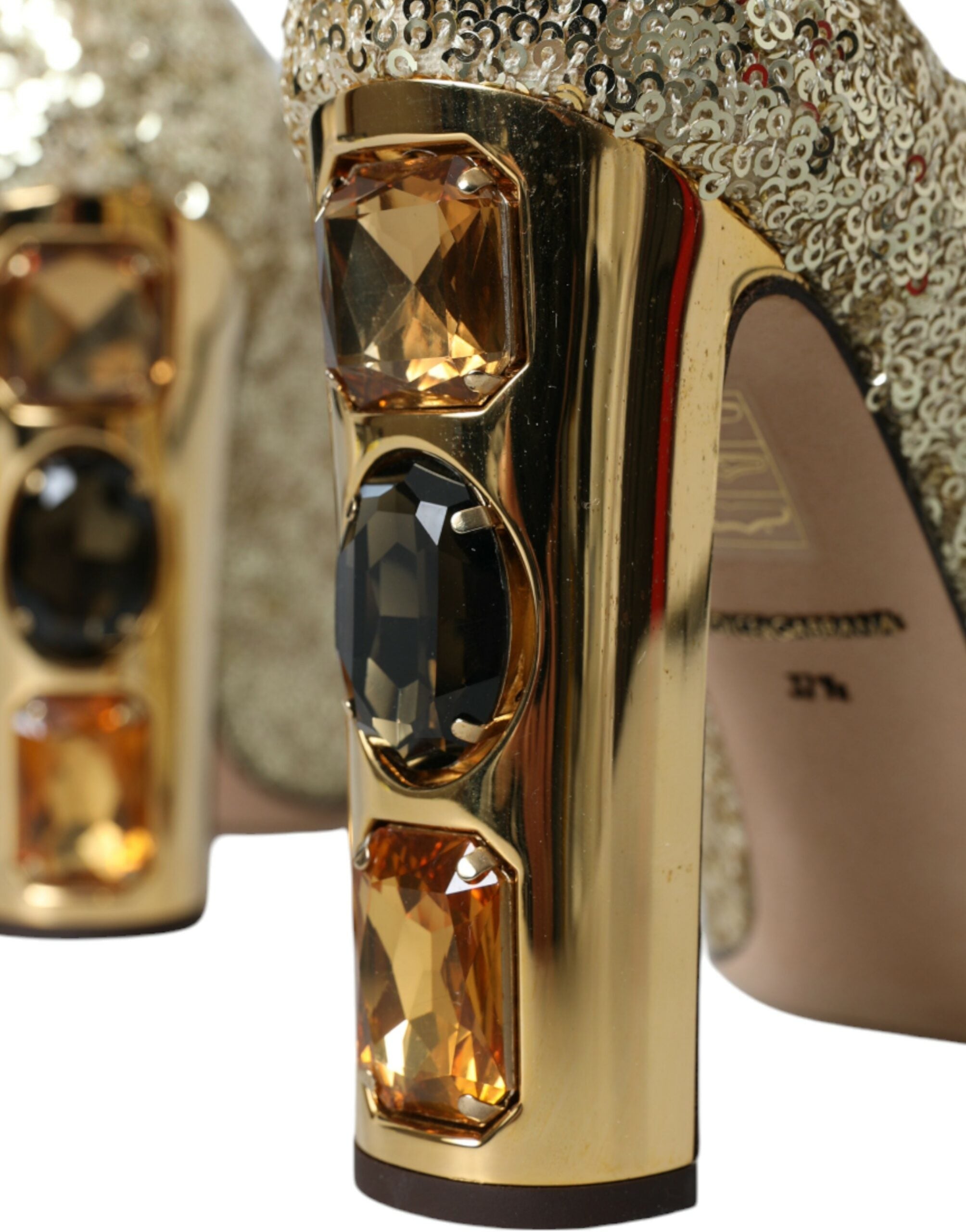 Dolce & Gabbana Gold Sequin Crystal Heeled Pumps Shoes-7