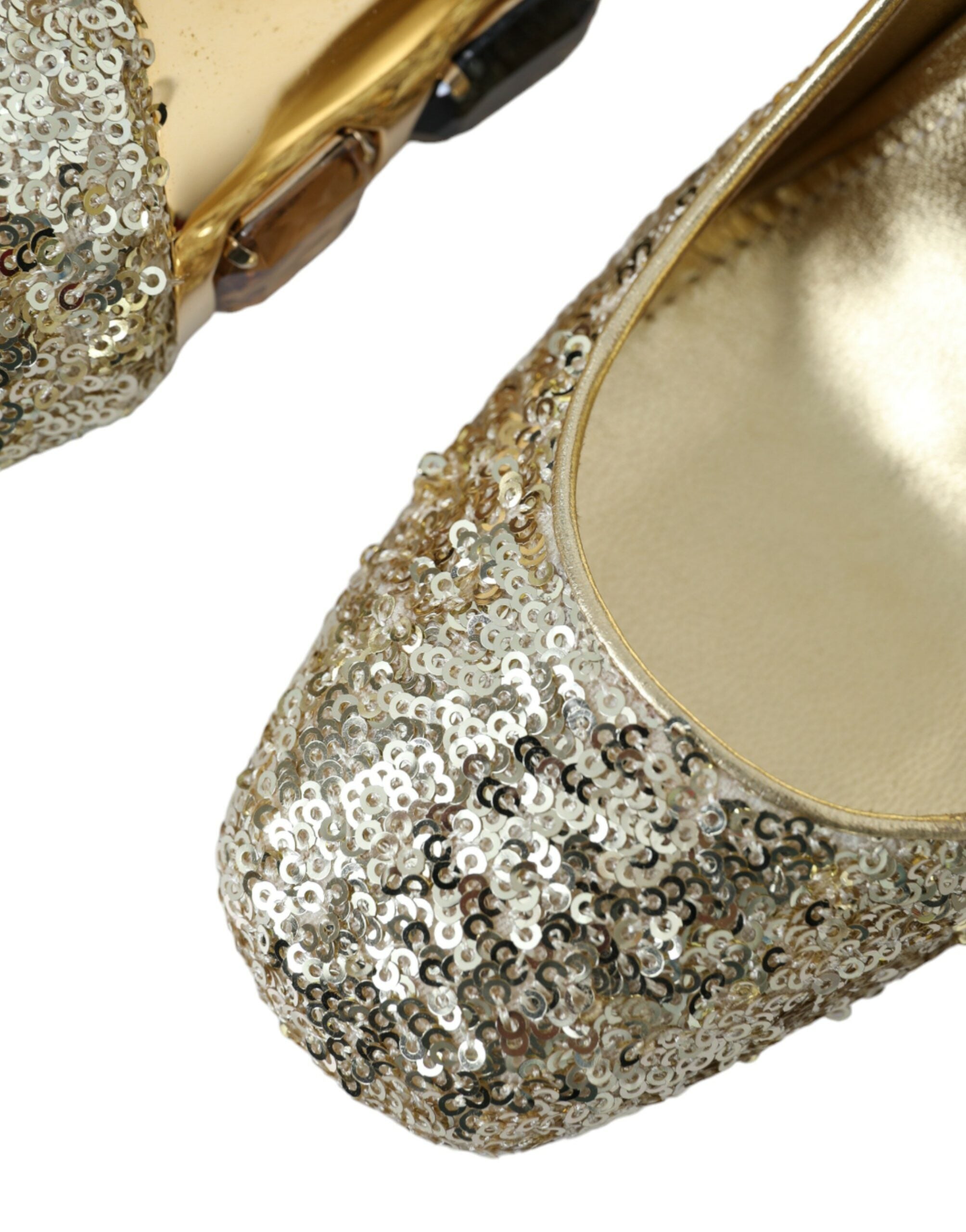 Dolce & Gabbana Gold Sequin Crystal Heeled Pumps Shoes-8