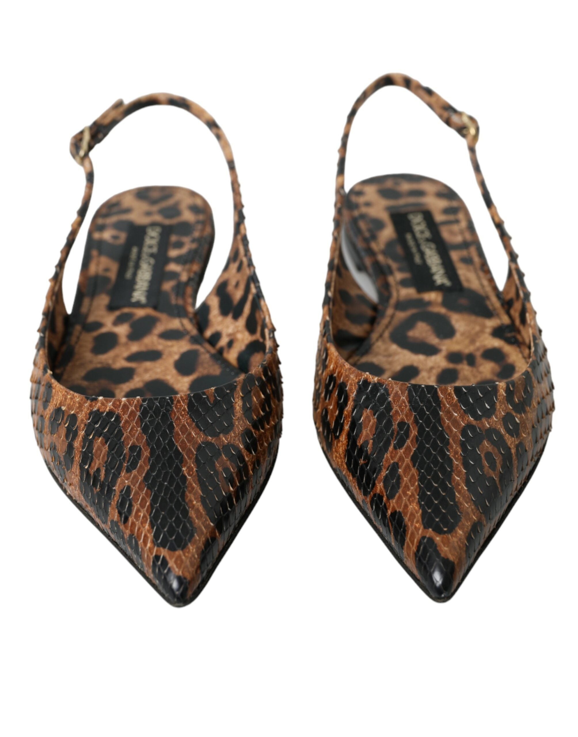 Dolce & Gabbana Brown Leopard Exotic Skin Slingback Shoes-2
