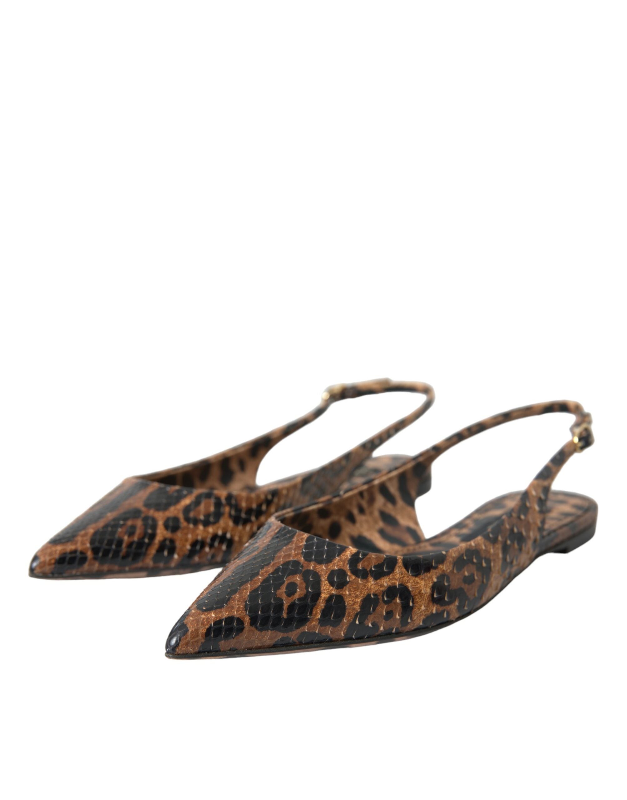 Dolce & Gabbana Brown Leopard Exotic Skin Slingback Shoes-3