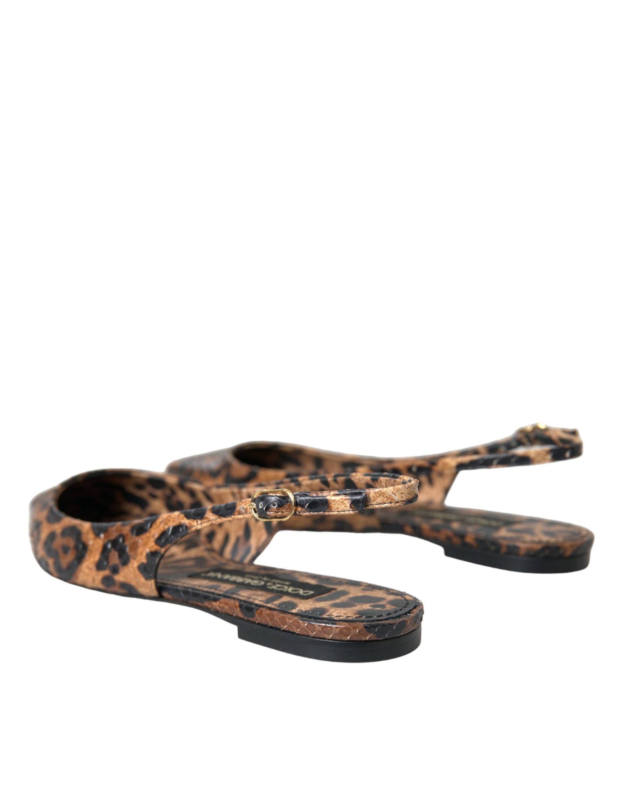 Dolce & Gabbana Brown Leopard Exotic Skin Slingback Shoes-4