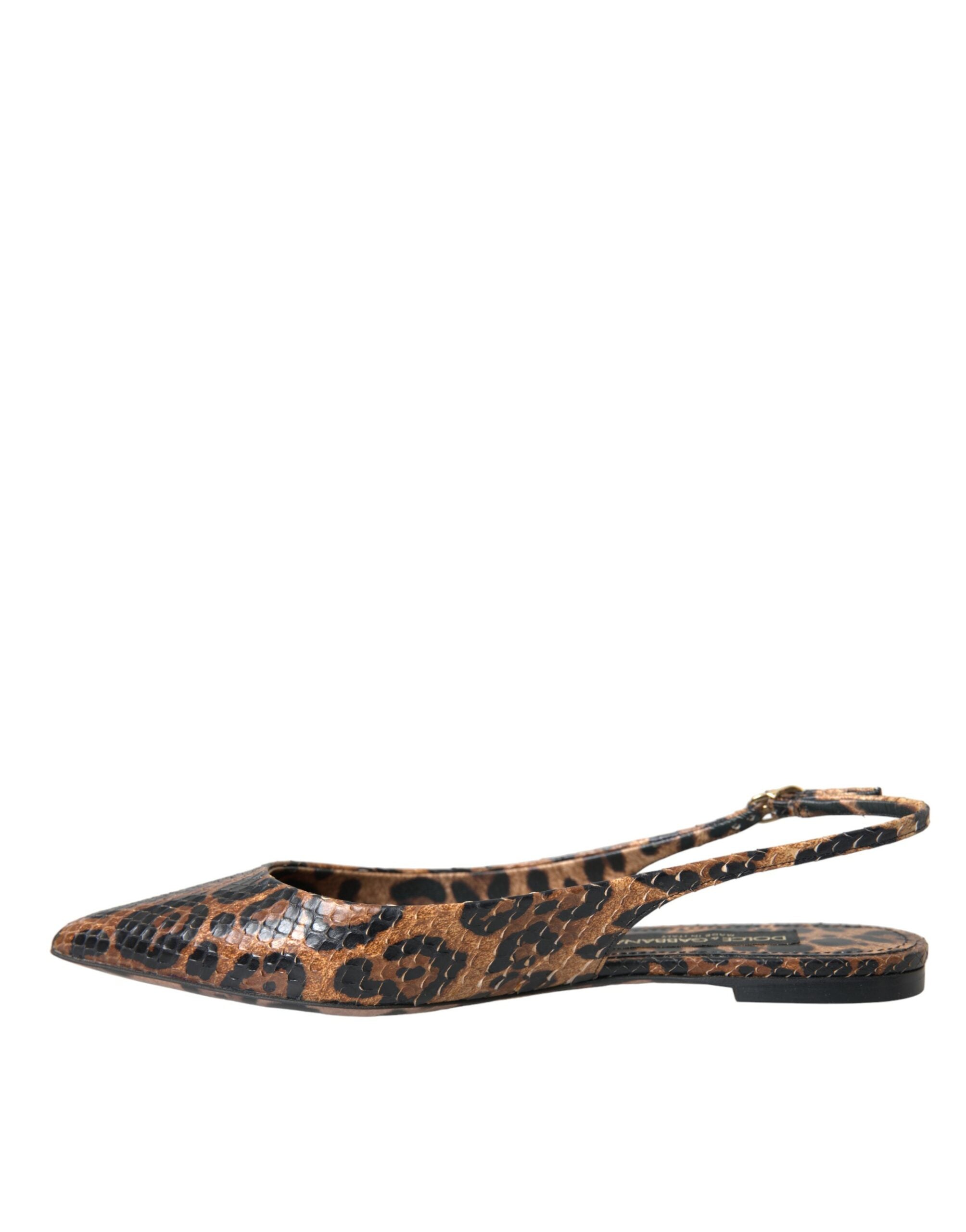 Dolce & Gabbana Brown Leopard Exotic Skin Slingback Shoes-5