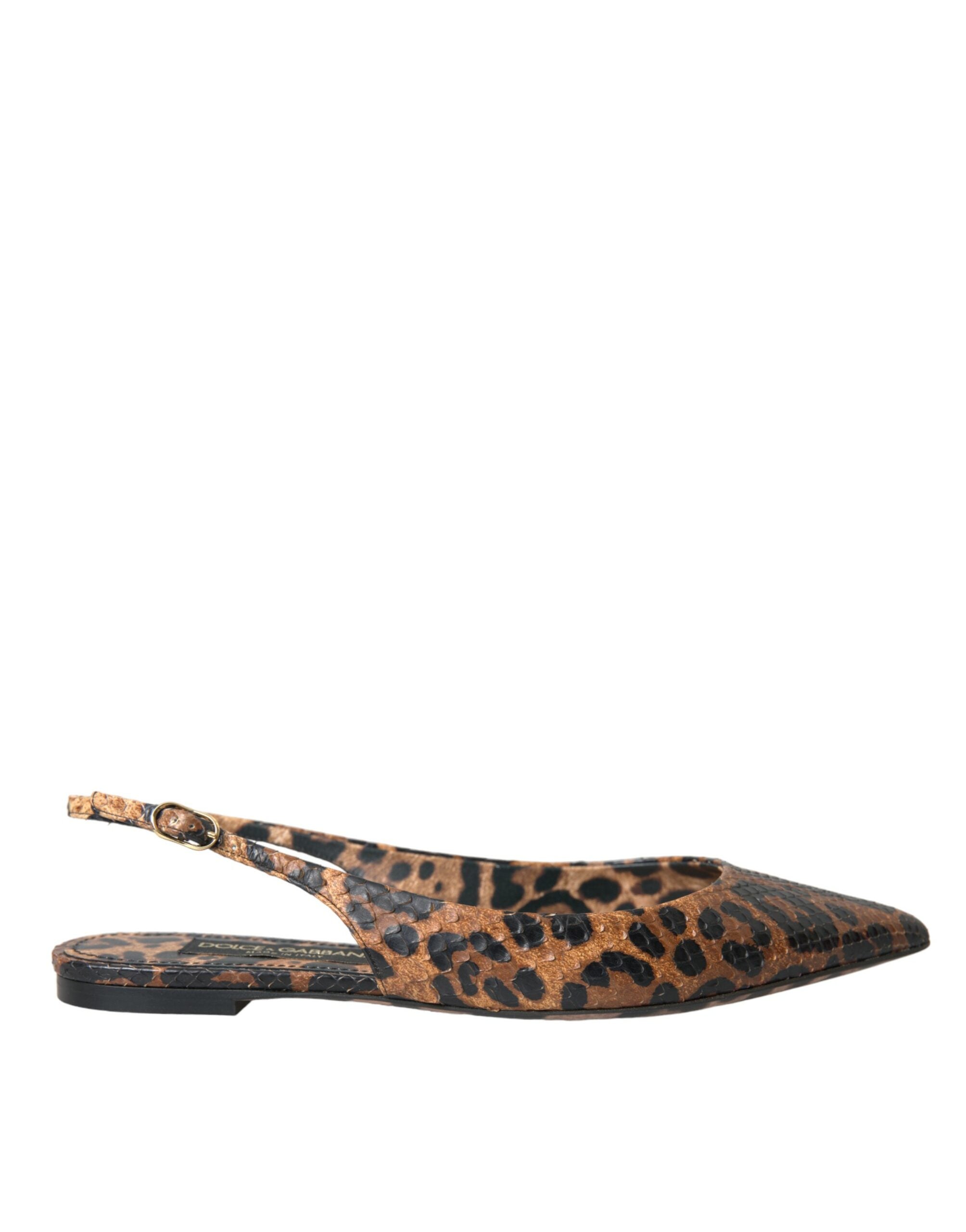 Dolce & Gabbana Brown Leopard Exotic Skin Slingback Shoes-1