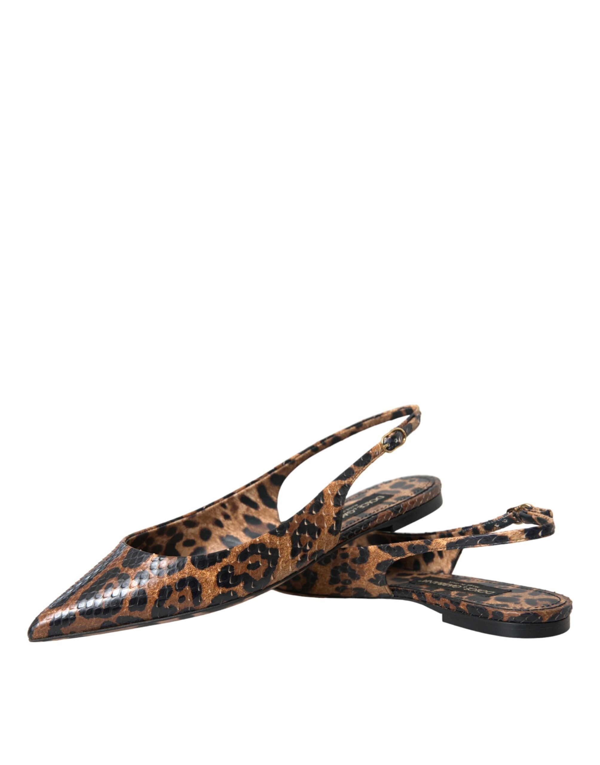 Dolce & Gabbana Brown Leopard Exotic Skin Slingback Shoes-7