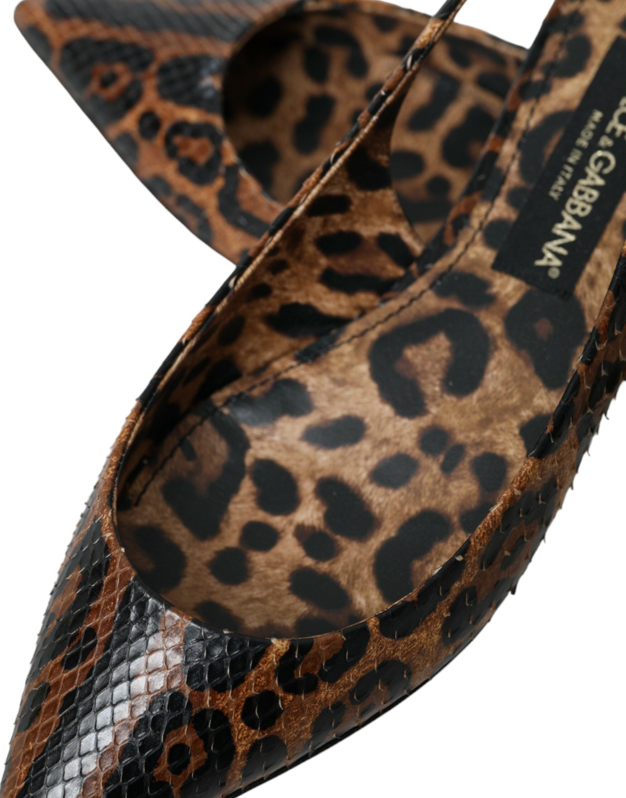 Dolce & Gabbana Brown Leopard Exotic Skin Slingback Shoes-8