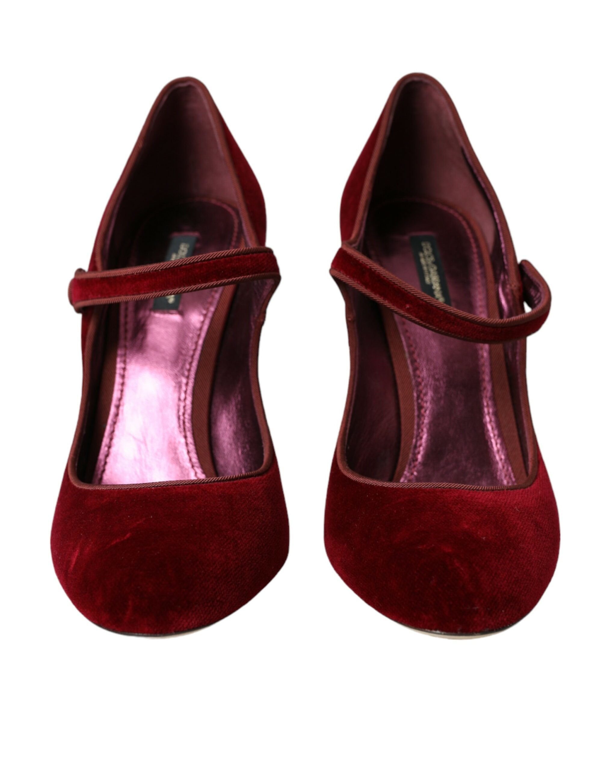 Dolce & Gabbana Red Velvet Gold Crystal Heels Mary Jane Shoes-2