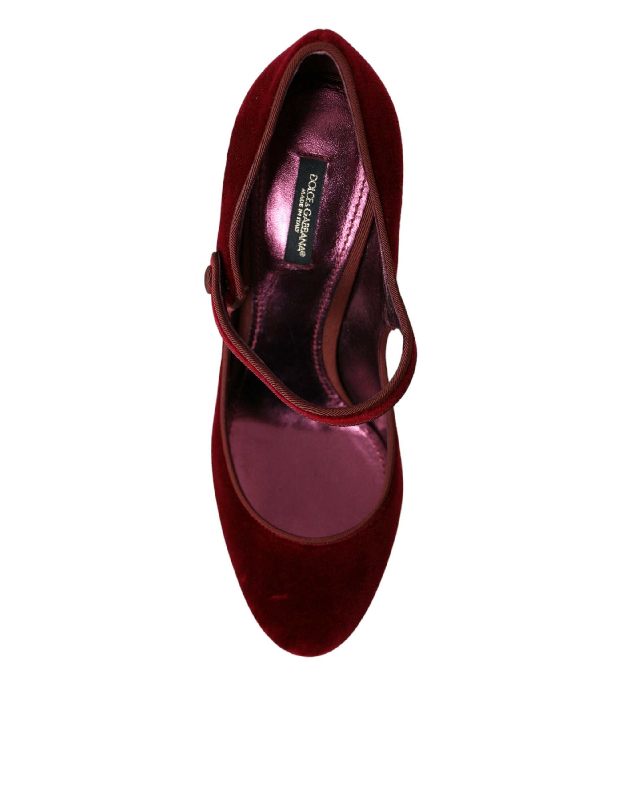 Dolce & Gabbana Red Velvet Gold Crystal Heels Mary Jane Shoes-8